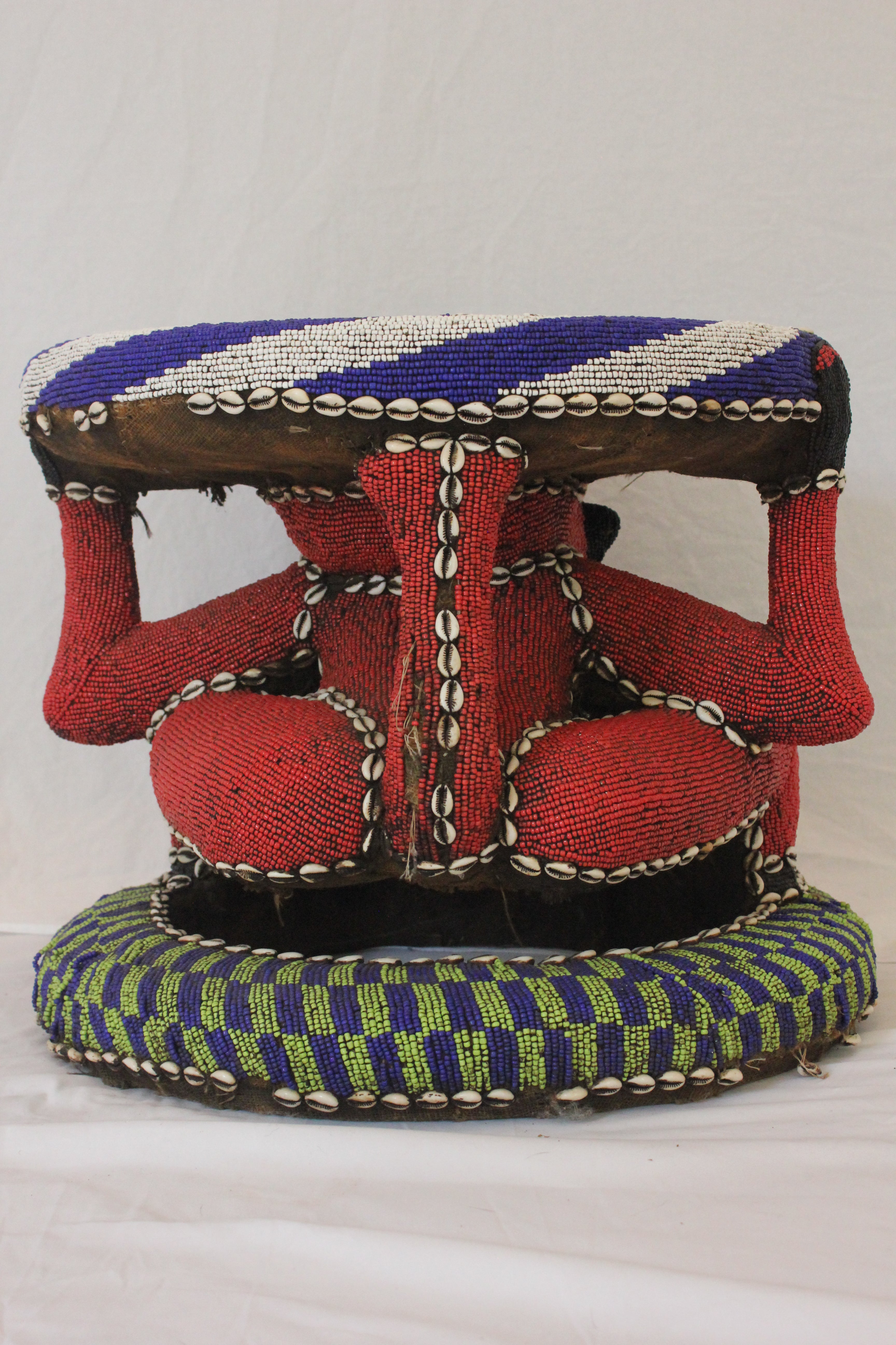 AF2-380 - Vintage Late 20th Century Nigerian Beaded Monkey Stool