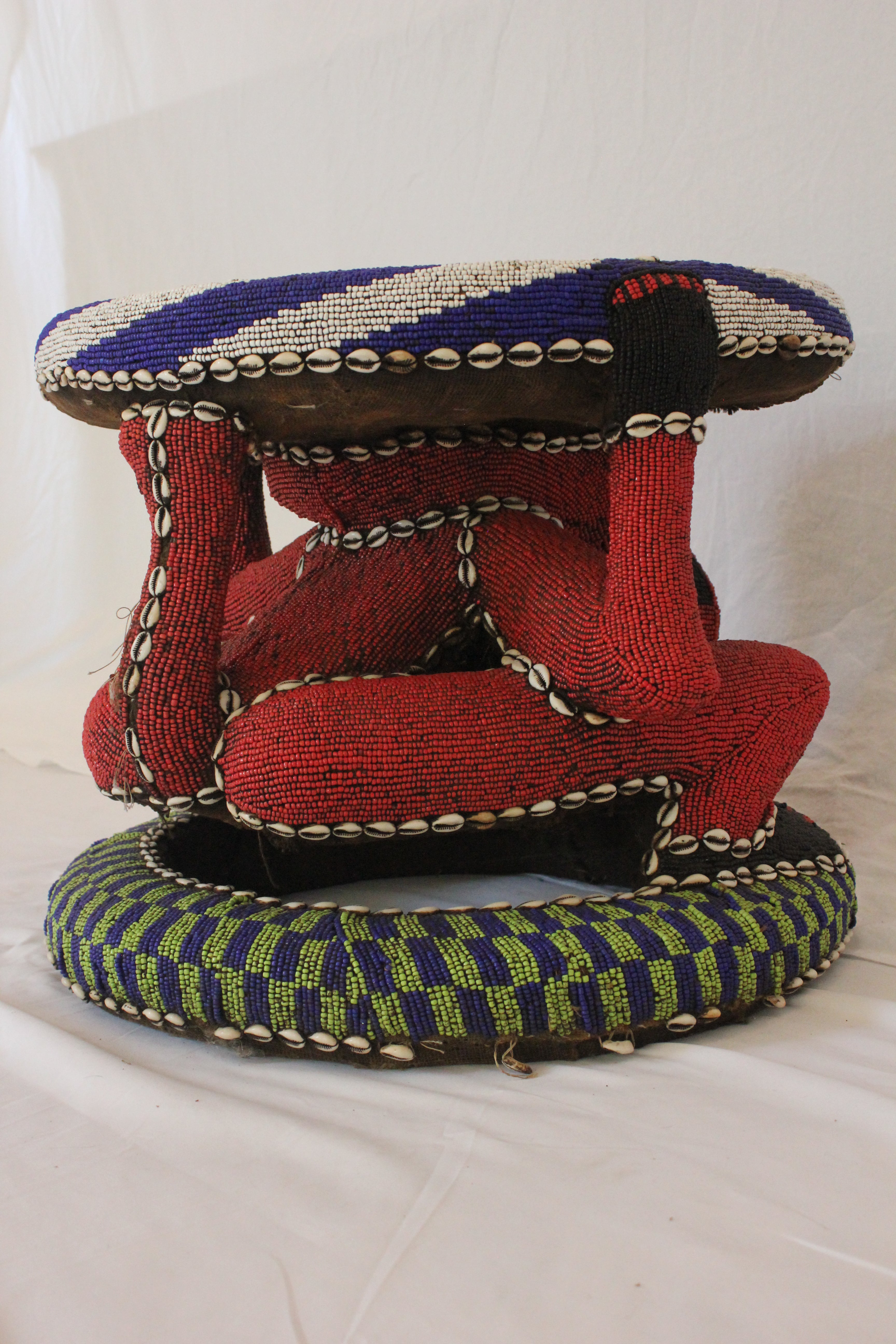 AF2-380 - Vintage Late 20th Century Nigerian Beaded Monkey Stool