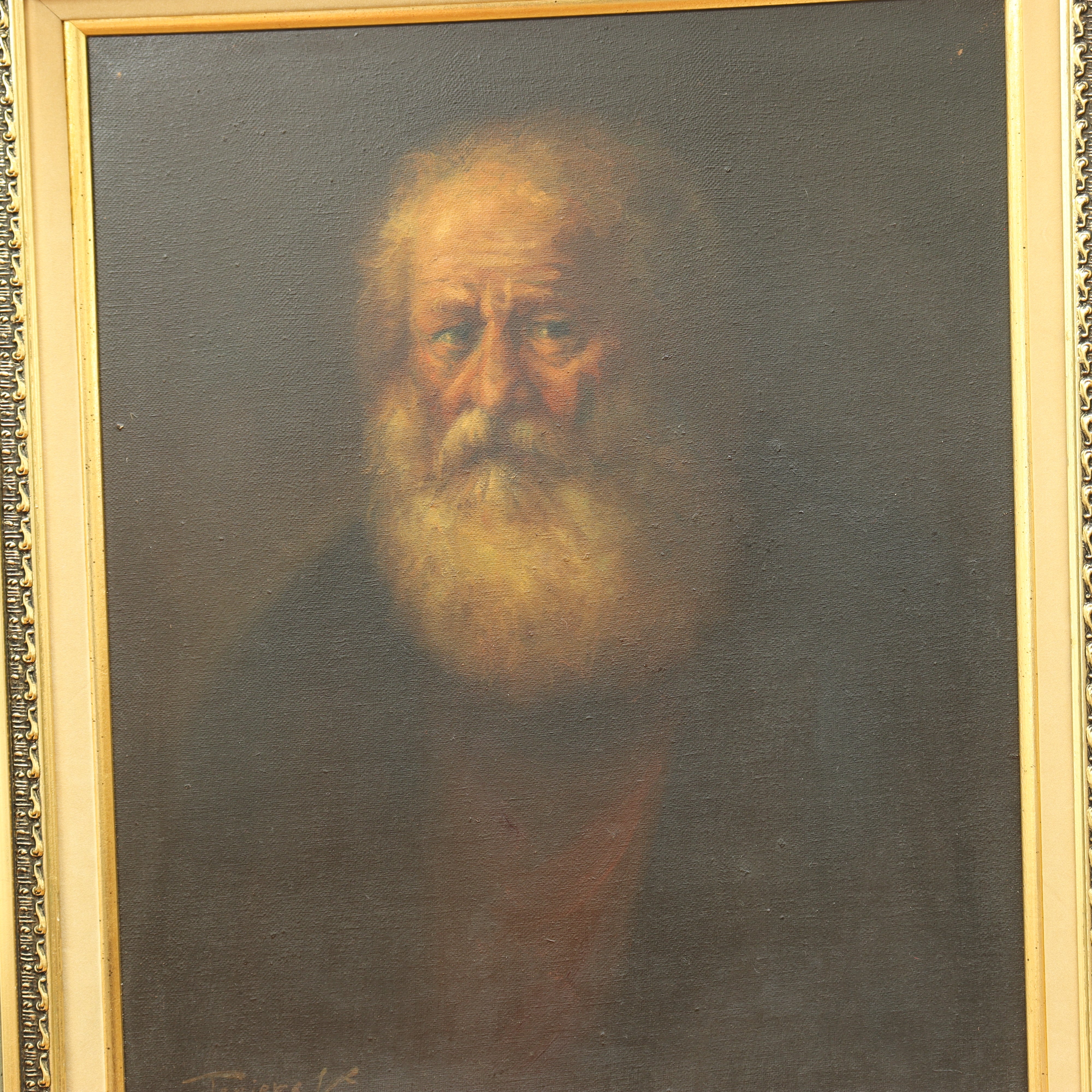 AW522: European School - Old Master Portrait of a Bearded Man Signed Teniers V. Oil on Canvas