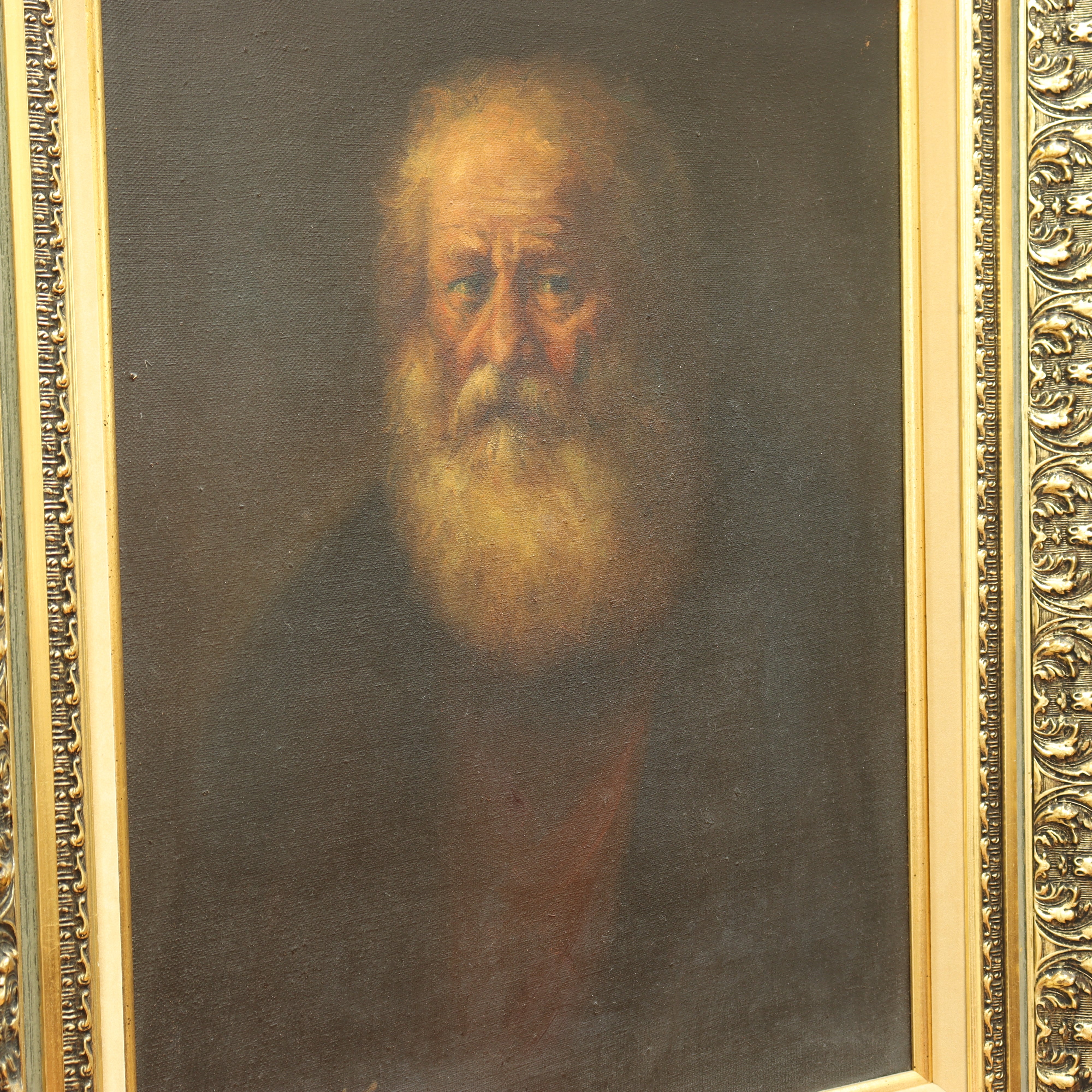 AW522: European School - Old Master Portrait of a Bearded Man Signed Teniers V. Oil on Canvas