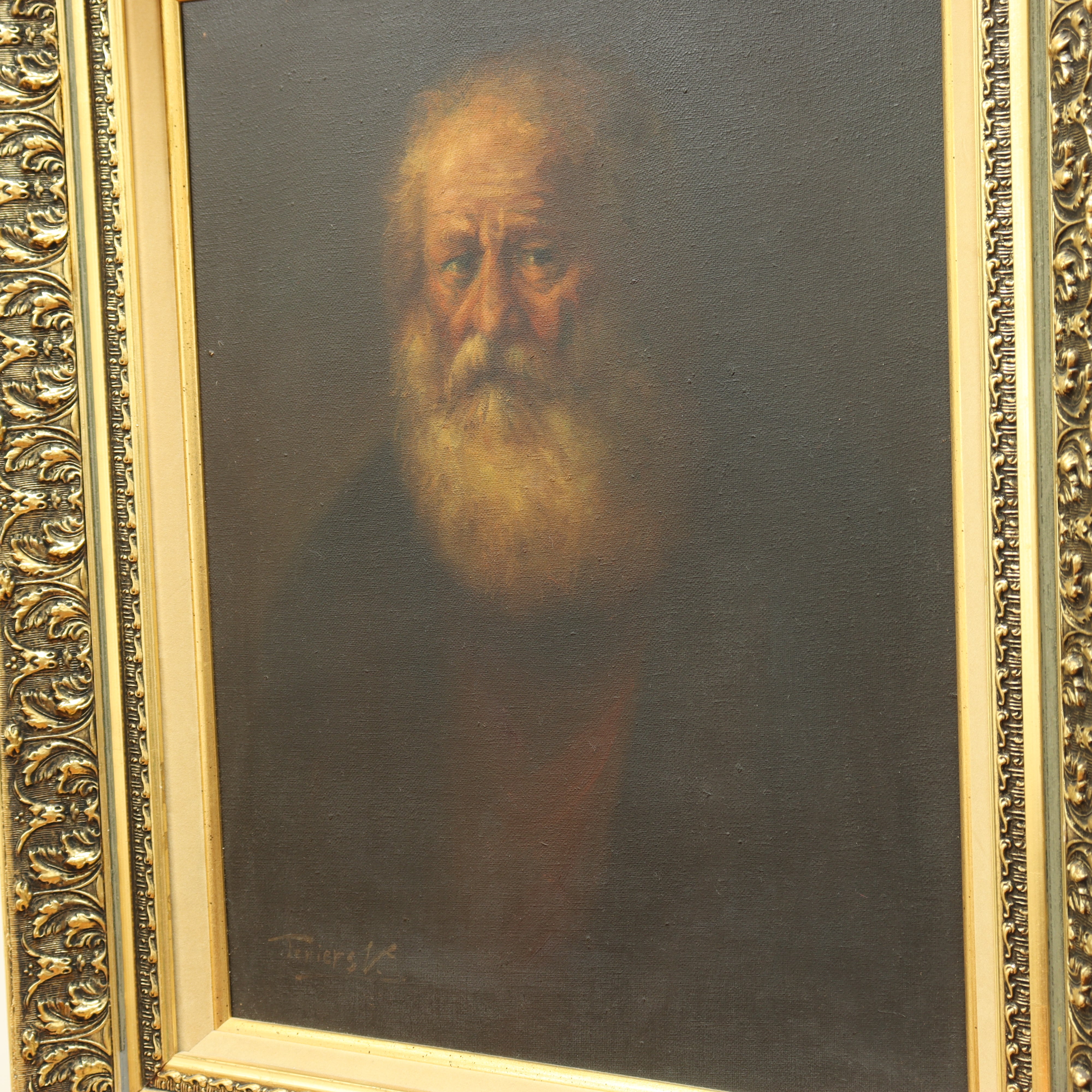 AW522: European School - Old Master Portrait of a Bearded Man Signed Teniers V. Oil on Canvas