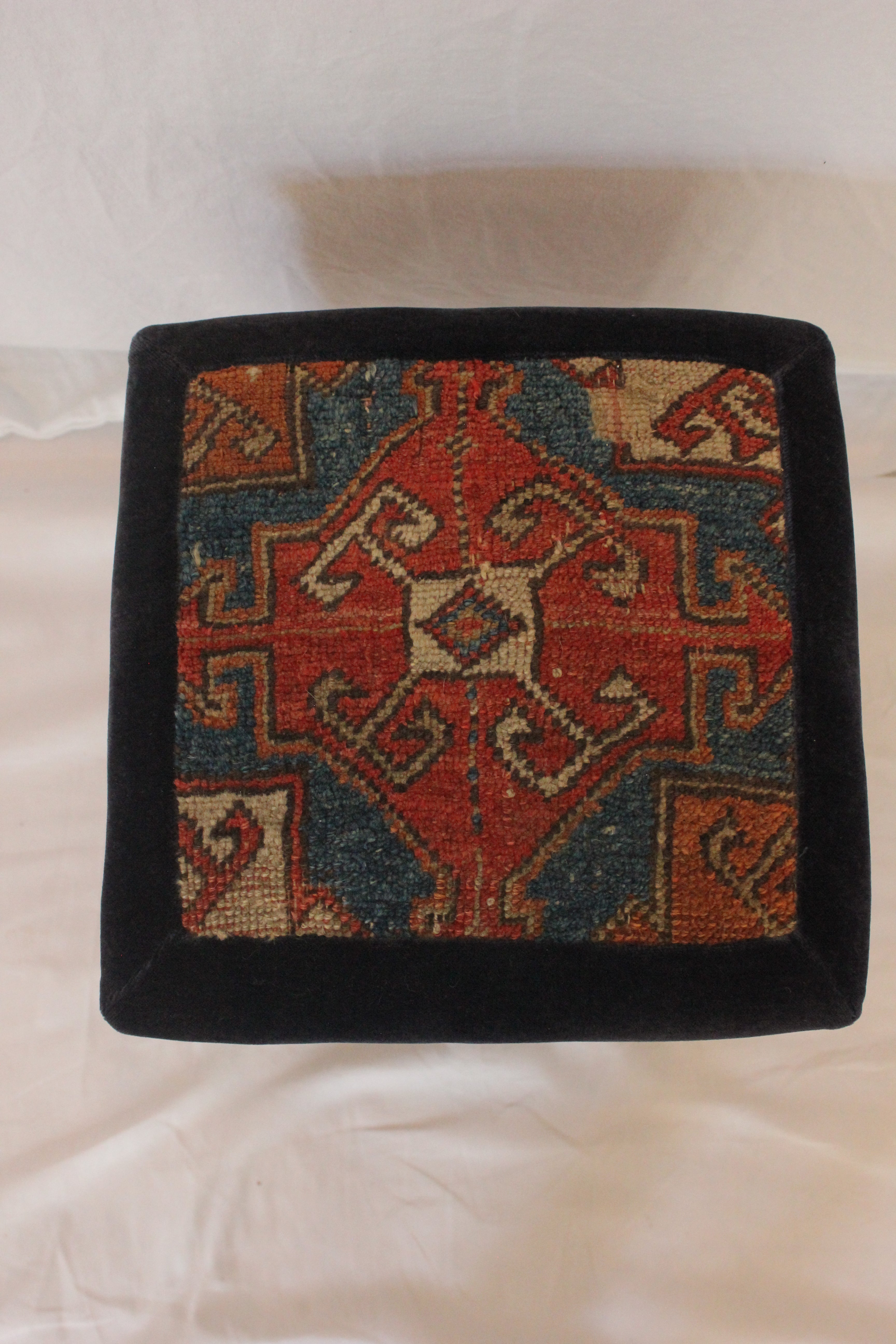 AF2-227: Antique Late 19th Century Moroccan Stool with Hand Knotted Rug Upholstery