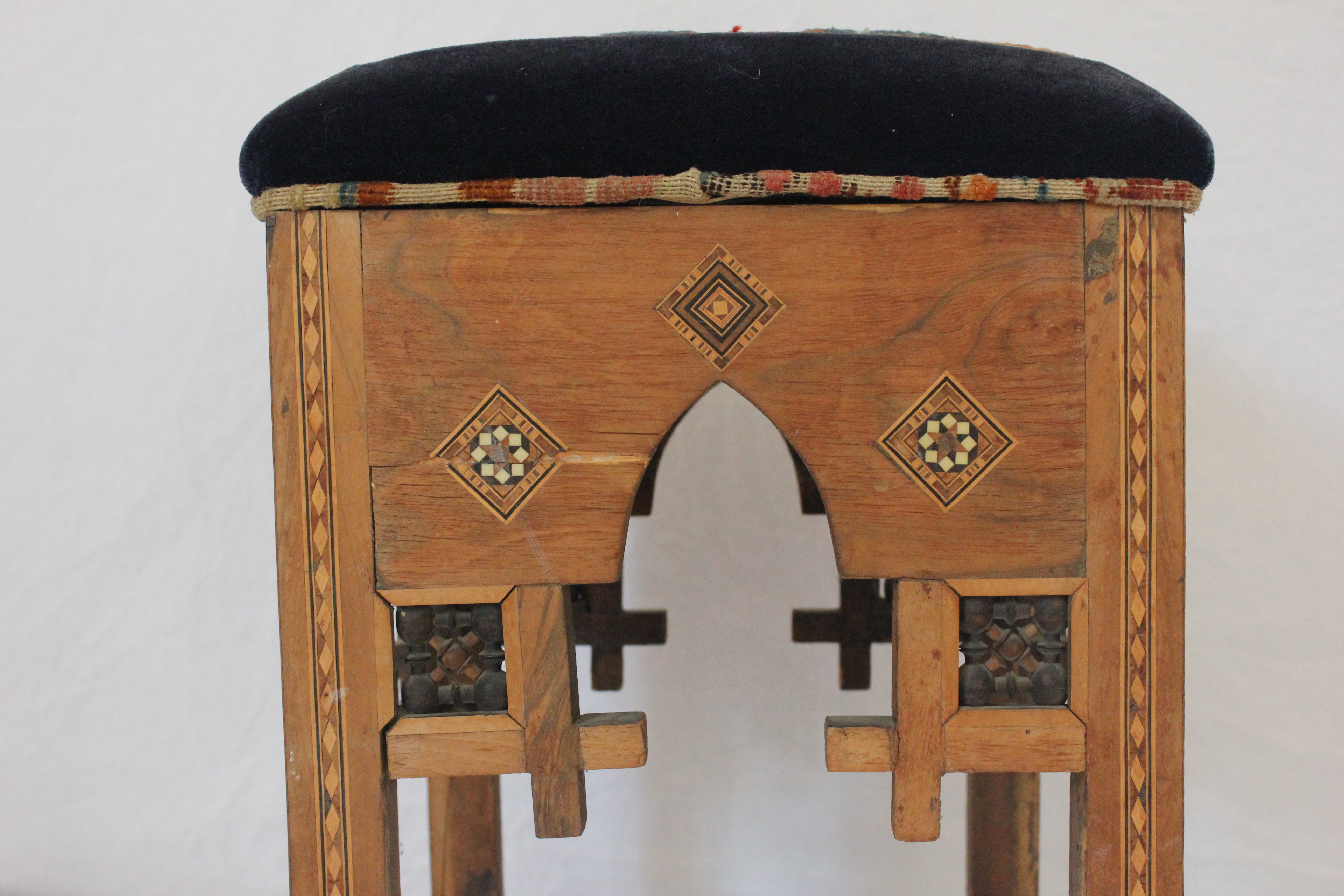 AF2-227: Antique Late 19th Century Moroccan Stool with Hand Knotted Rug Upholstery