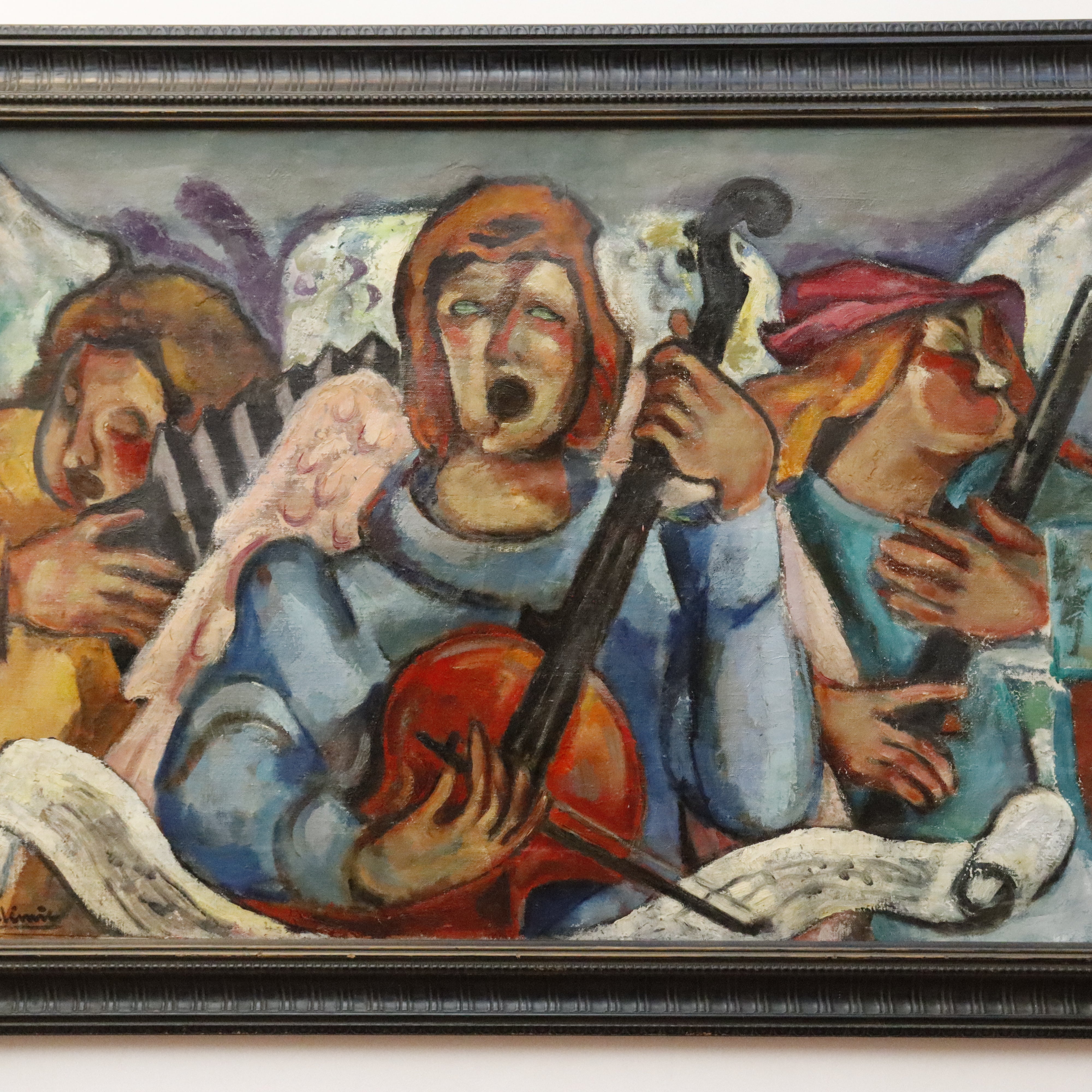 AW942: E. Barthelemie Angelic Minstrels Oil on Canvas French Art Deco Early 20th Century
