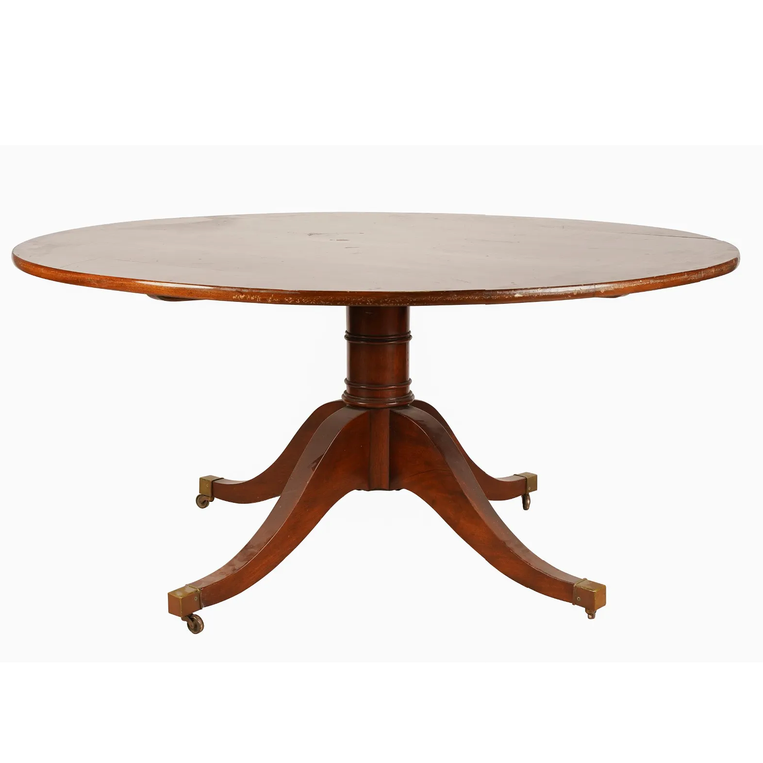 AF1-014:  EARLY 20th CENTURY ENGLISH REGENCY STYLE MAHOGANY 60" DIAMETER DINING TABLE