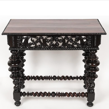 ANTIQUE PORTUGUESE CARVED ROSEWOOD TABLE | Work of Man