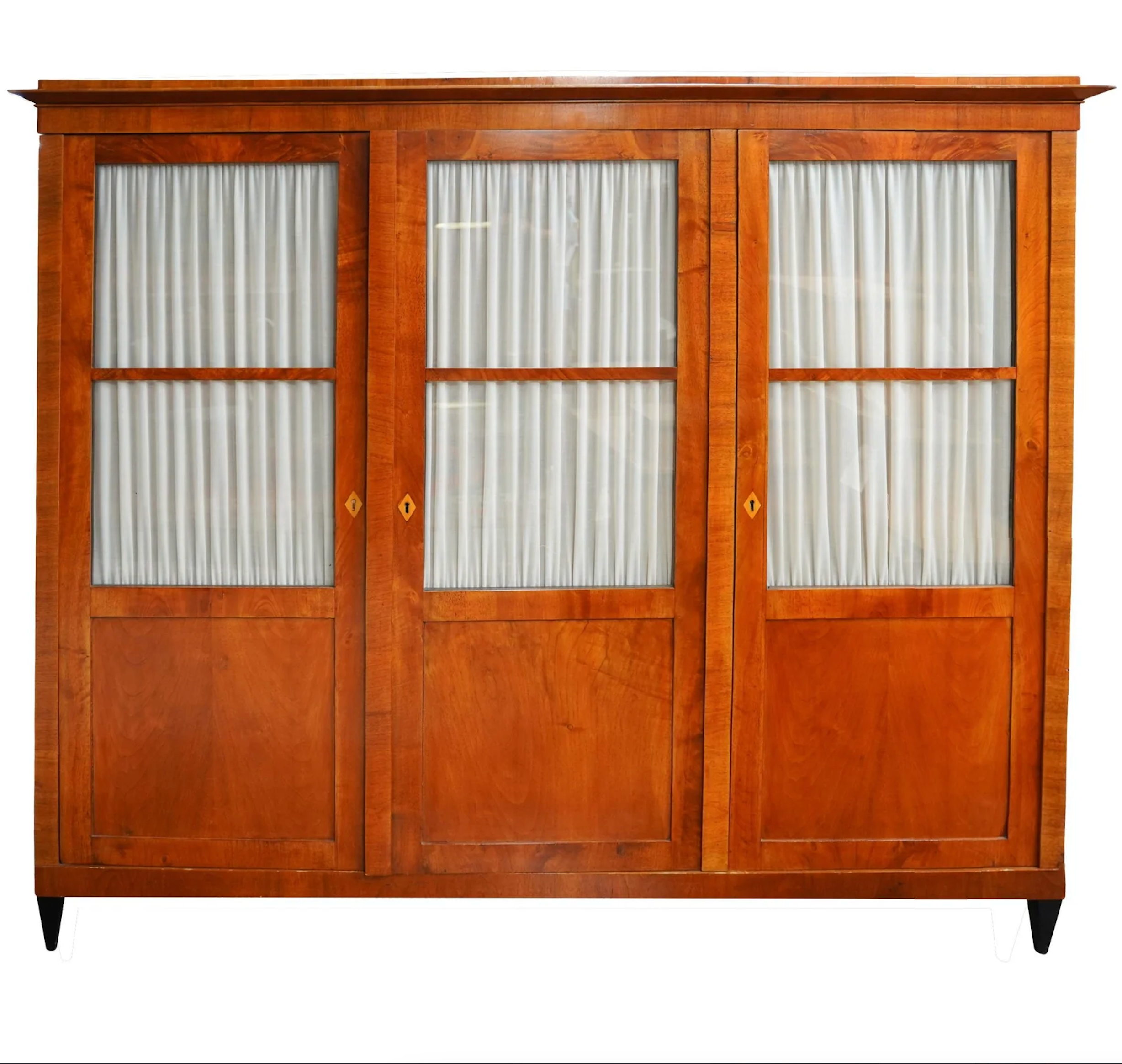Antique Biedermeier Fruitwood & Walnut Glass Door Cabinet | Work of Man
