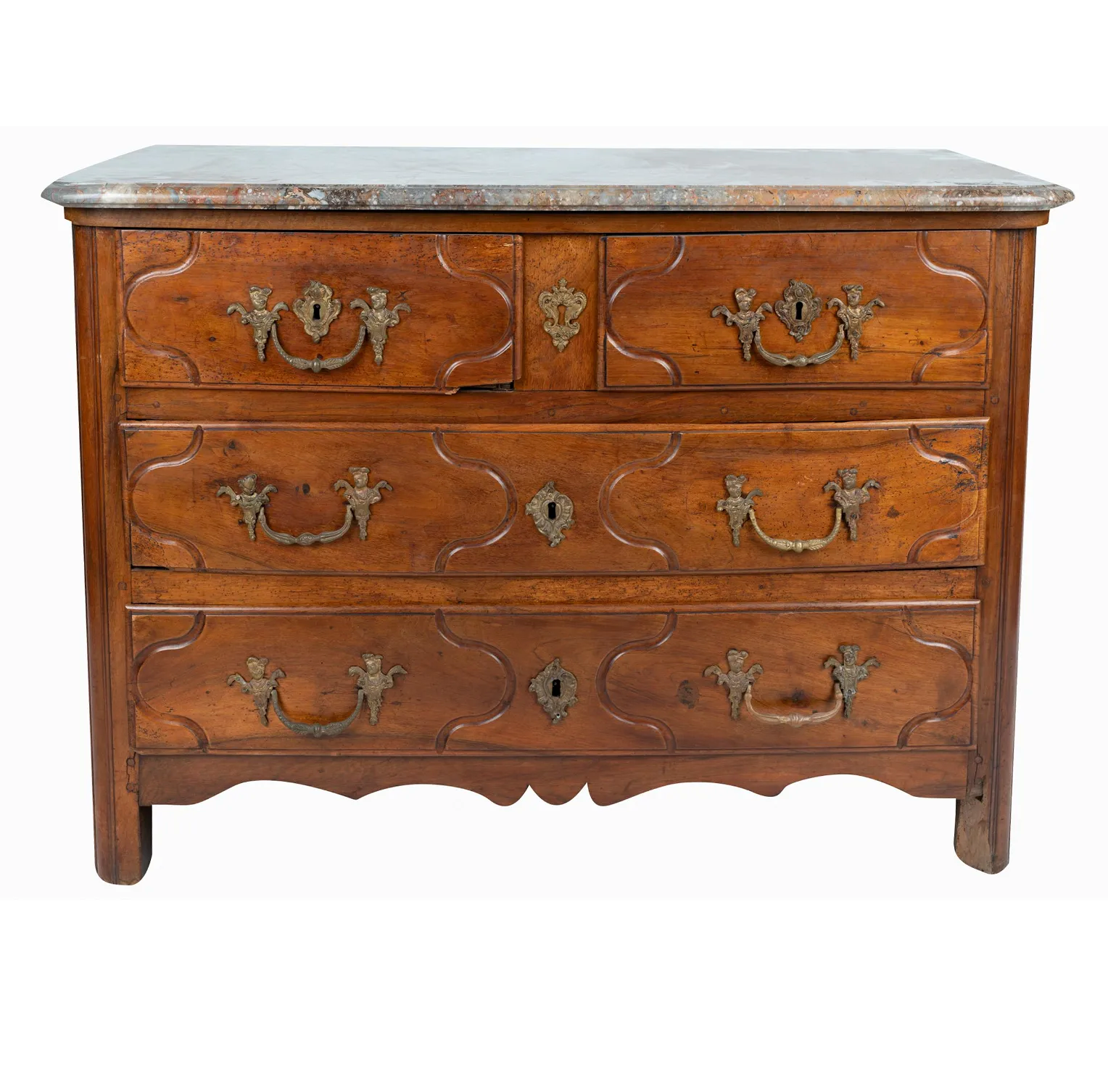 AF4-020: ANTIQUE LATE 18TH CENTURY LOUIS XIV STYLE FRENCH WALNUT CHEST OF DRAWERS