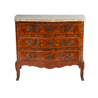 ANTIQUE LOUIS XV TRANSITIONAL KINGWOOD MARBLE TOP  CHEST | Work of Man