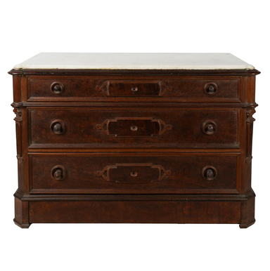 ANTIQUE AMERICAN VICTORIAN EASTLAKE MARBLE TOP CHEST | Work of Man