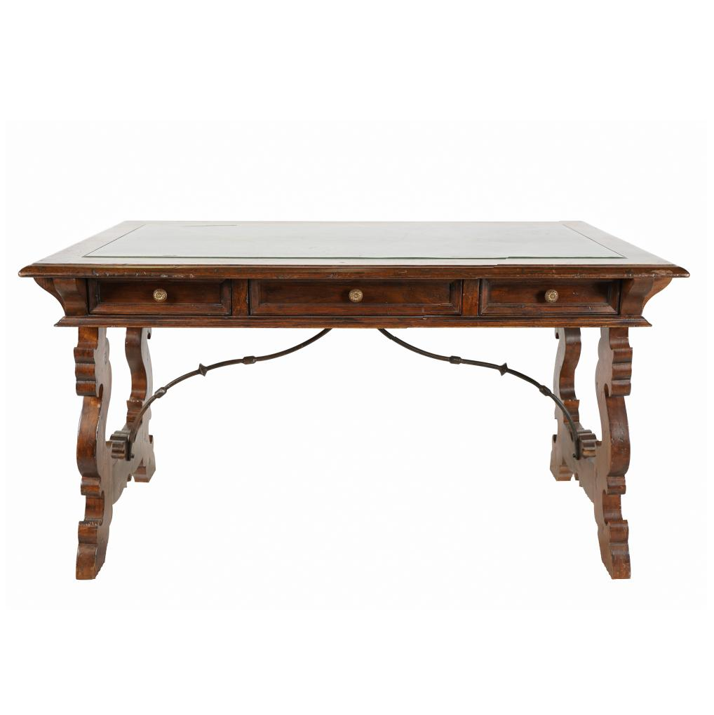 ANTIQUE SPANISH COLONIAL REVIVAL WRITING DESK / LIBRARY TABLE | Work of Man