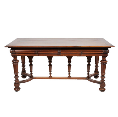 ANTIQUE AMERICAN WALNUT RENAISSANCE REVIVAL LIBRARY TABLE / DESK | Work of Man