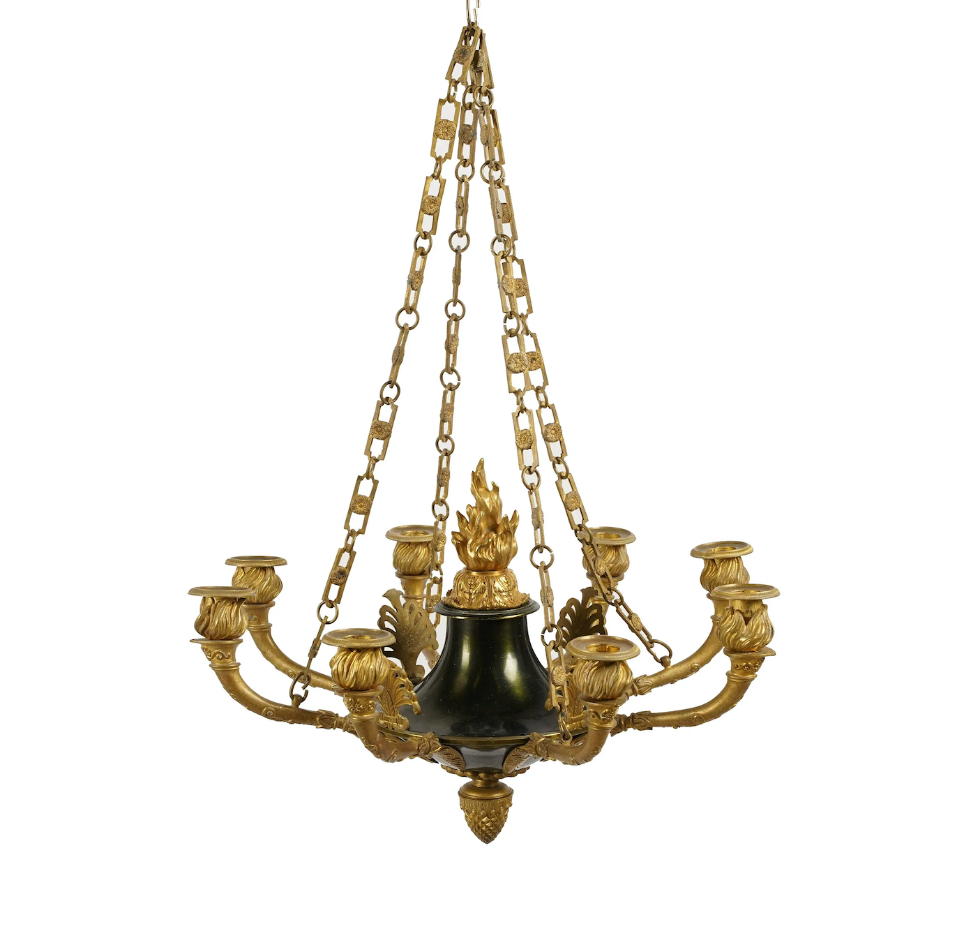 AL1-061: EARLY 20TH CENTURY FRENCH EMPIRE STYLE GILT METAL 8 LIGHT CHANDELIER