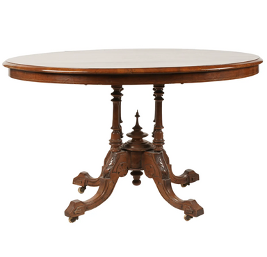 Antique English Victorian Burl Walnut Tilt Top Center Table | Work of Man