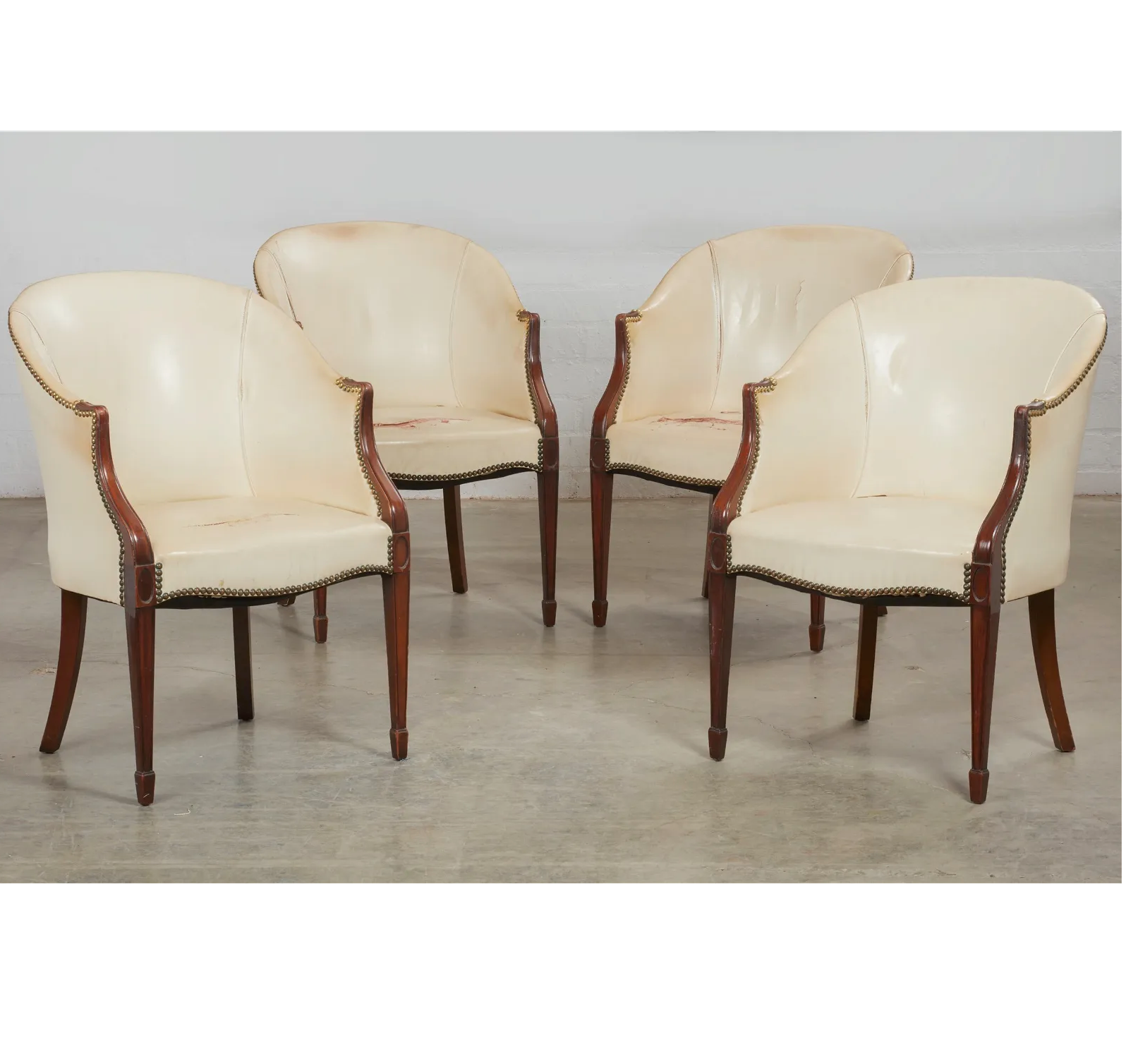 AF2-303: Antique Set of 4 Early 20th C Mahogany Hepplewhite Bergeres