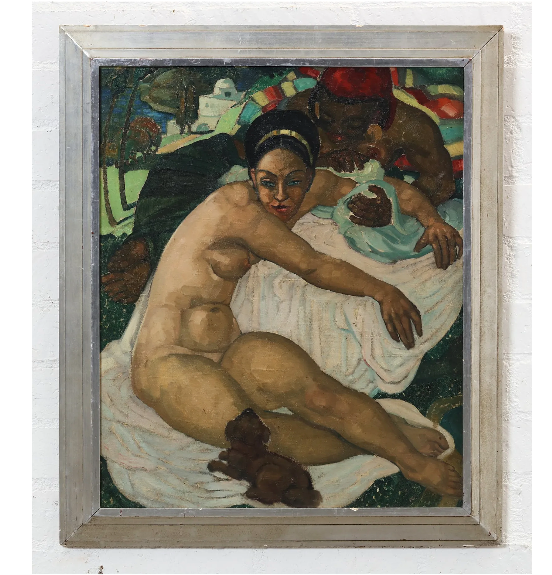 Continental School - 20th Century - Female Nude With Onlookers - Oil on Canvas Painting | Work of Man