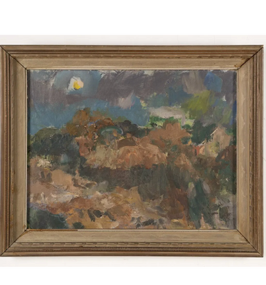 Early 20th Century American Modernist Landscape -  Carl Zimmerman - "Autumn Twilight” - Oil on Board Painting | Work of Man