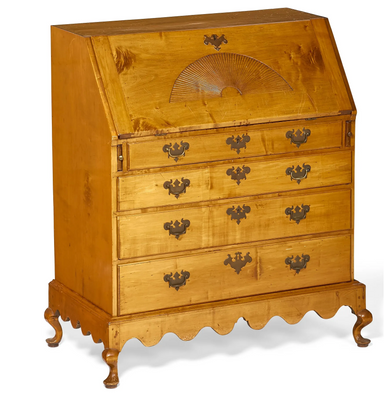 Antique American Queen Anne Maple Slant Front Desk | Work of Man