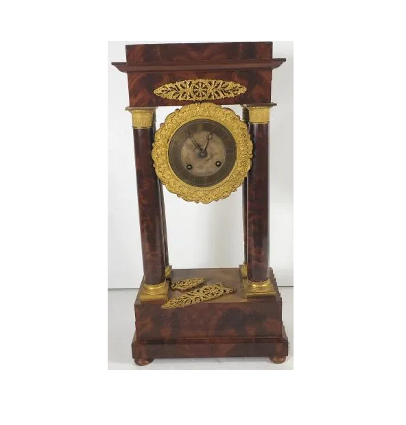 TK2-060: EARLY 19TH CENTURY FRENCH DIRECTOIRE MAHOGANY MANTLE CLOCK W/ GILT BRONZE ORMOLU MOUNTS