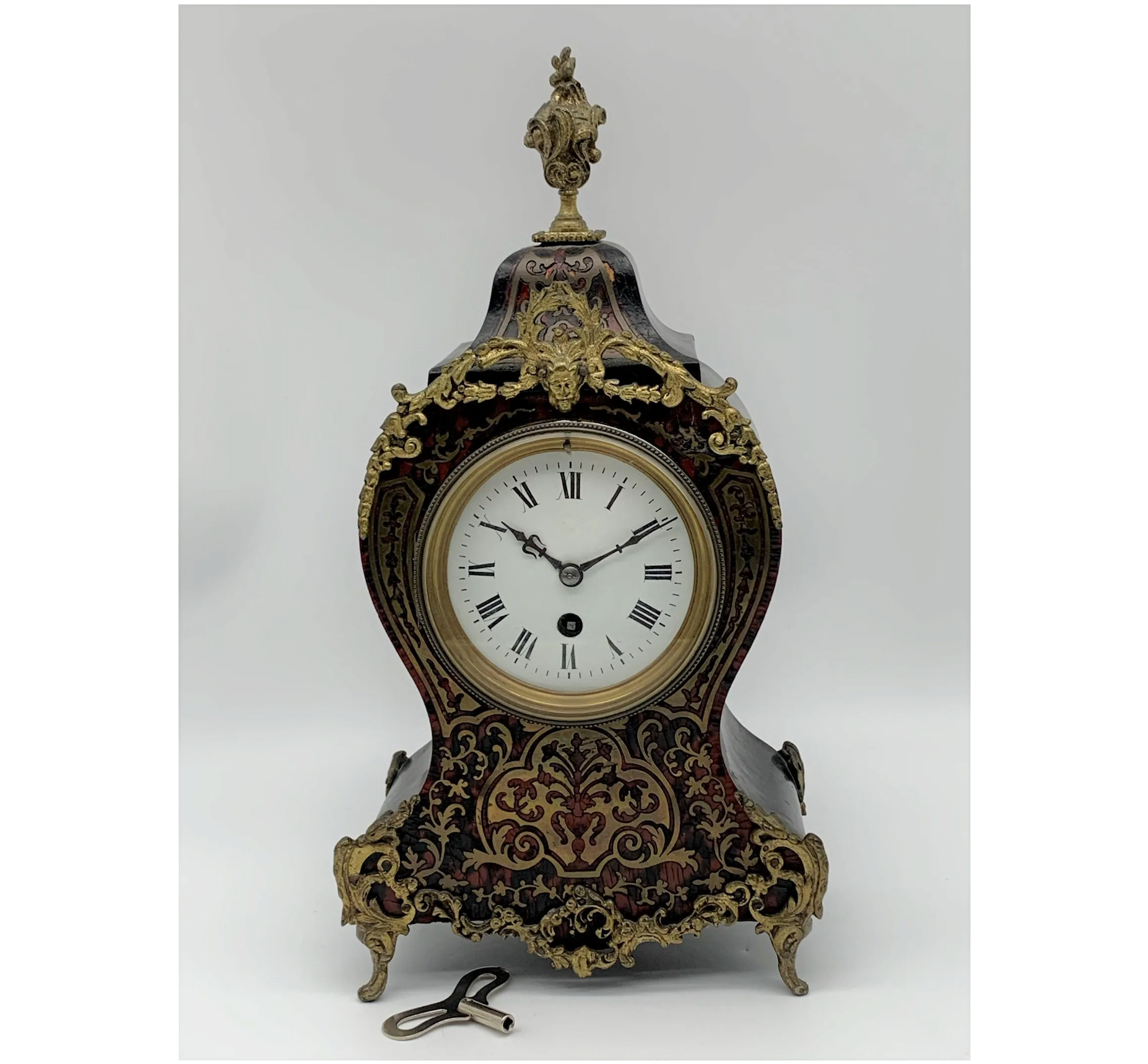TK2-041: Mid 19th Century Louis XV Style MarquetryBoulle Mantle Clock.