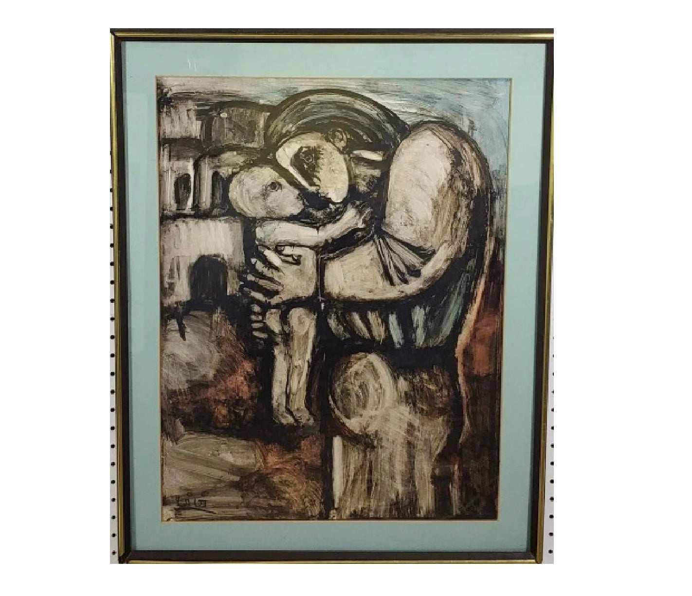 Mother & Child - American School - Mid 20th Century - Oil on Paper Painting | Work of Man