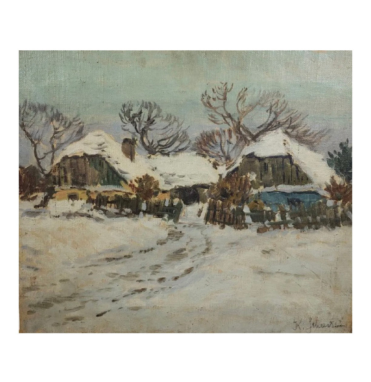 American School Early 20th Century - Wintery Landscape - Oil on Canvas Painting | Work of Man