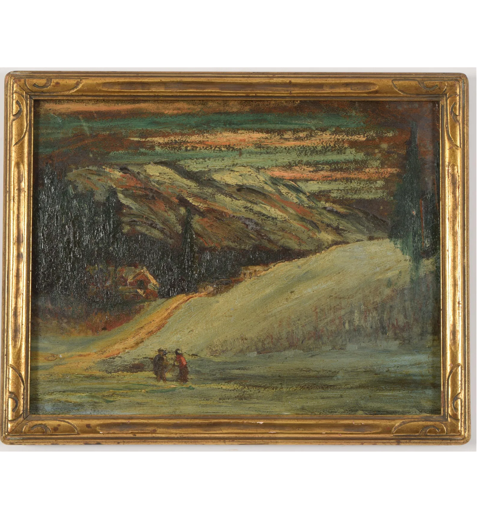 AW589: Early 20th Century Impressionist Painting of Wintery Landscape