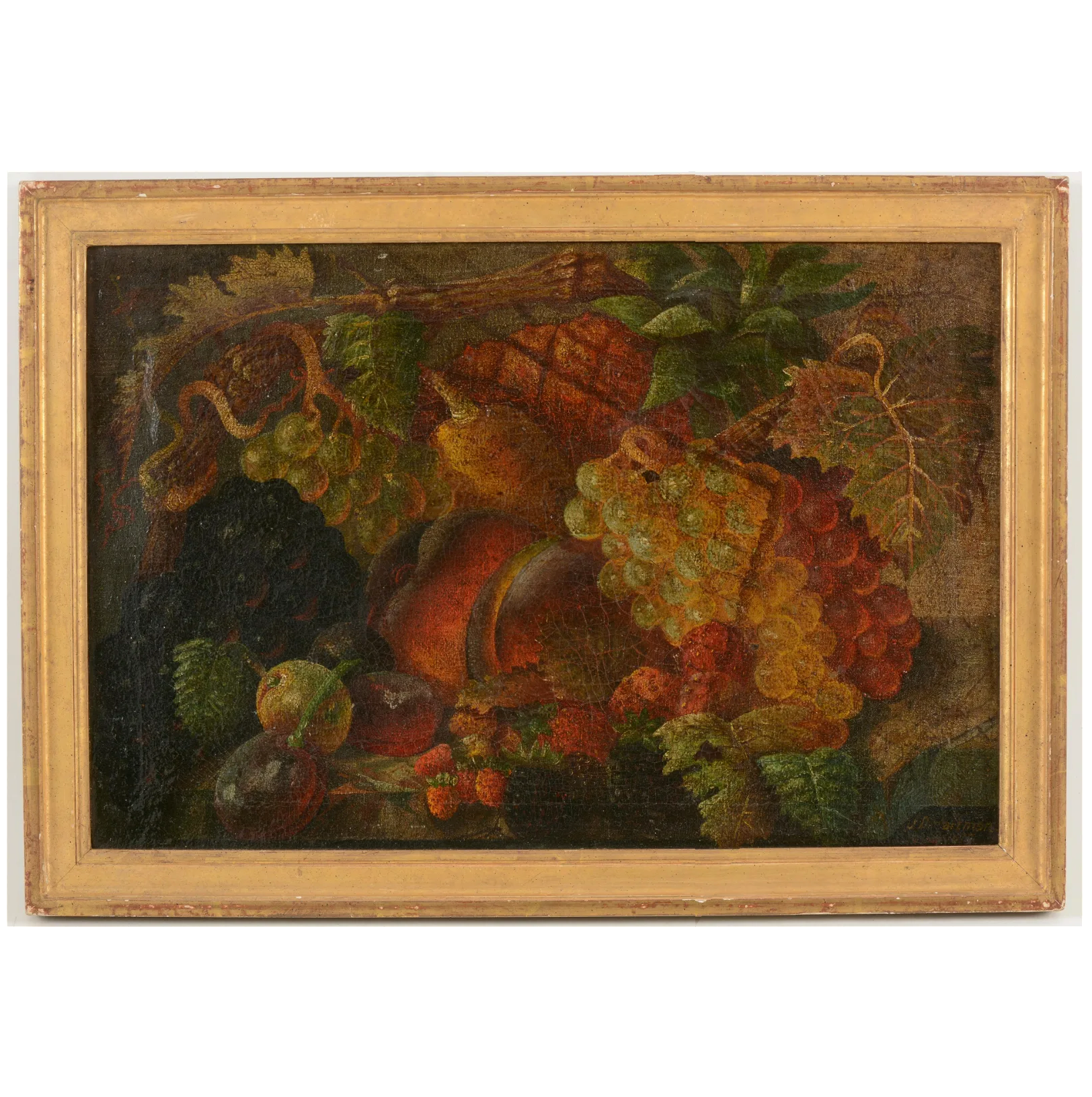 AW587: 19th century American School Still Life With Fruit - Oil on Canvas