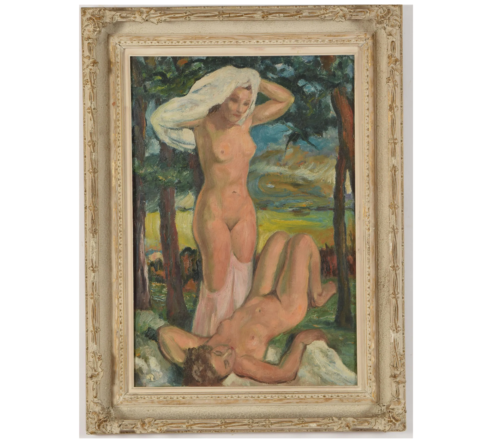 AW588: Early 20th Century Post-Impressionist Painting of Nudes in a Landscape
