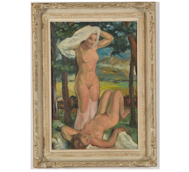 Early 20th Century Post-Impressionist Painting of Nudes in a Landscape - Oil on Canvas Painting | Work of Man