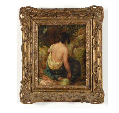 Mid 19th C European School Genre Scene Woman at Well - Oil on Canvas Painting | Work of Man