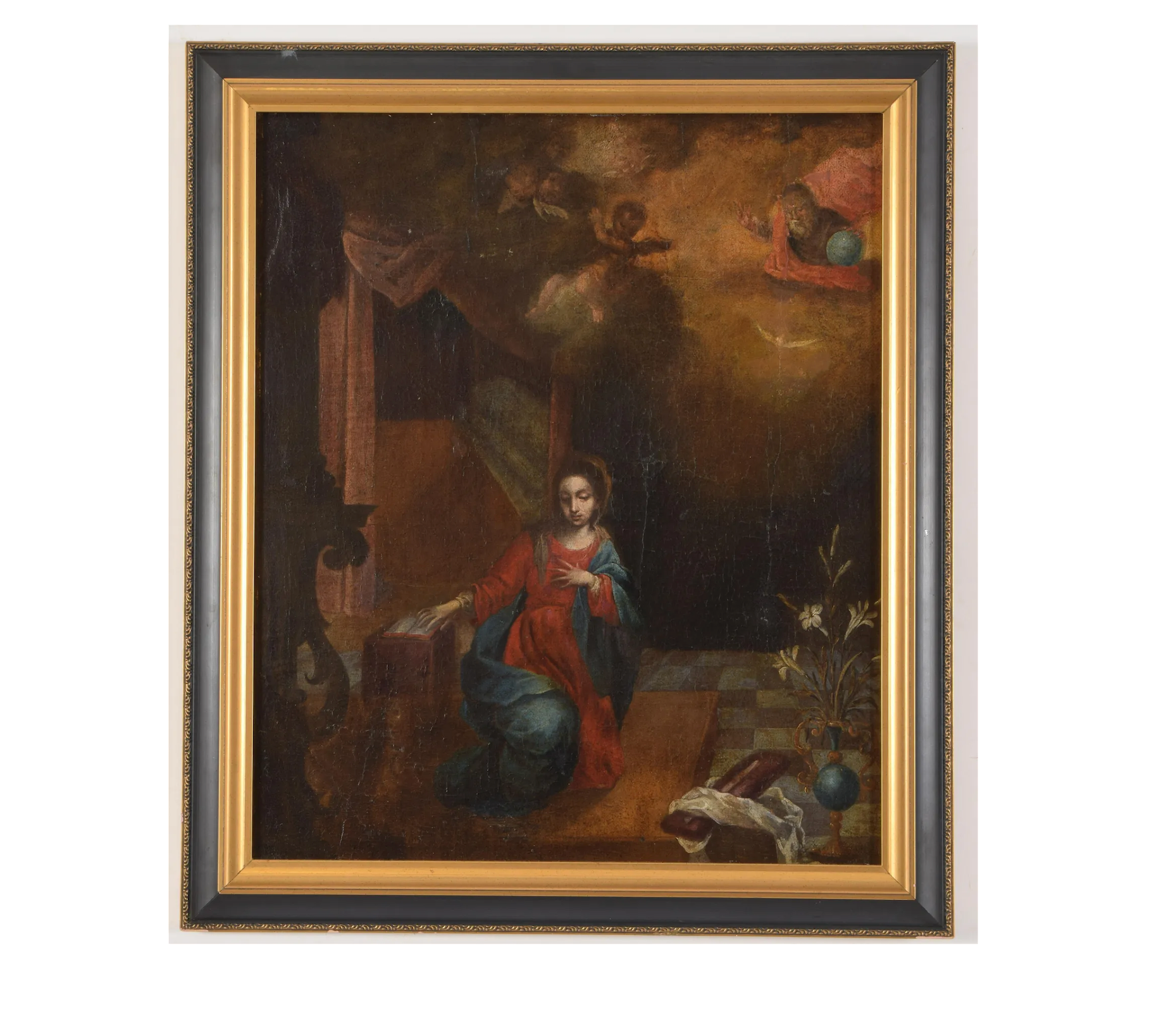 AW606: 18th Century Italian School Old Master - Adoration of Mary - Oil on Canvas Laid to Board