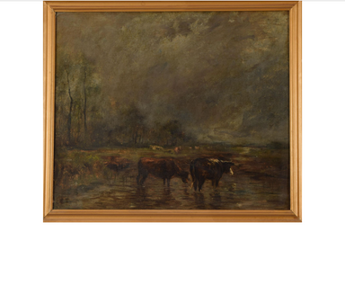 19th Century Barbizon Landscape Attributed to Constant Troyon - Oil on Canvas Laid to Board Painting | Work of Man