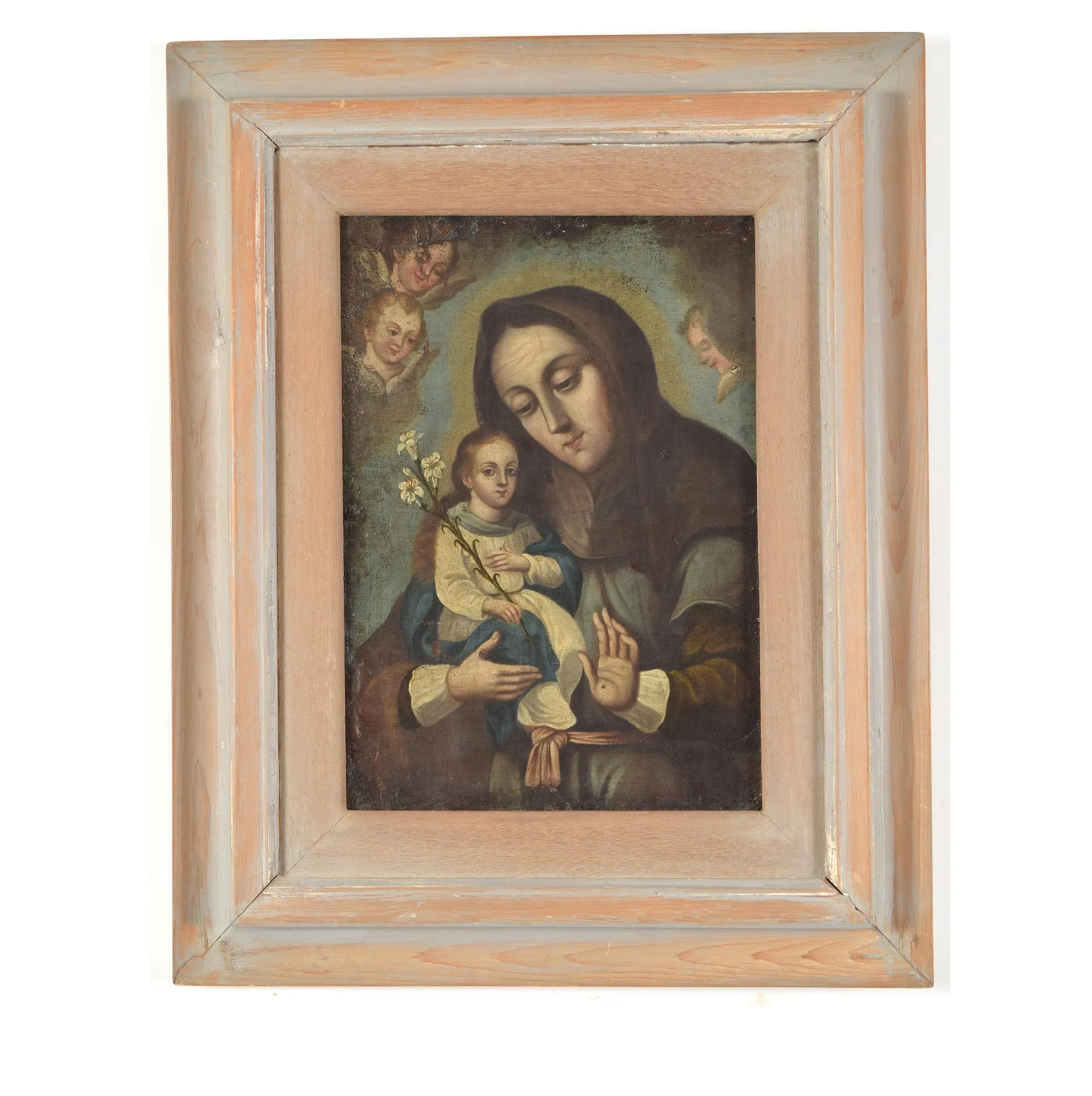 18th Century Italian School Old Master - Madonna & Child w/ Angels - Oil on Canvas Painting | Work of Man