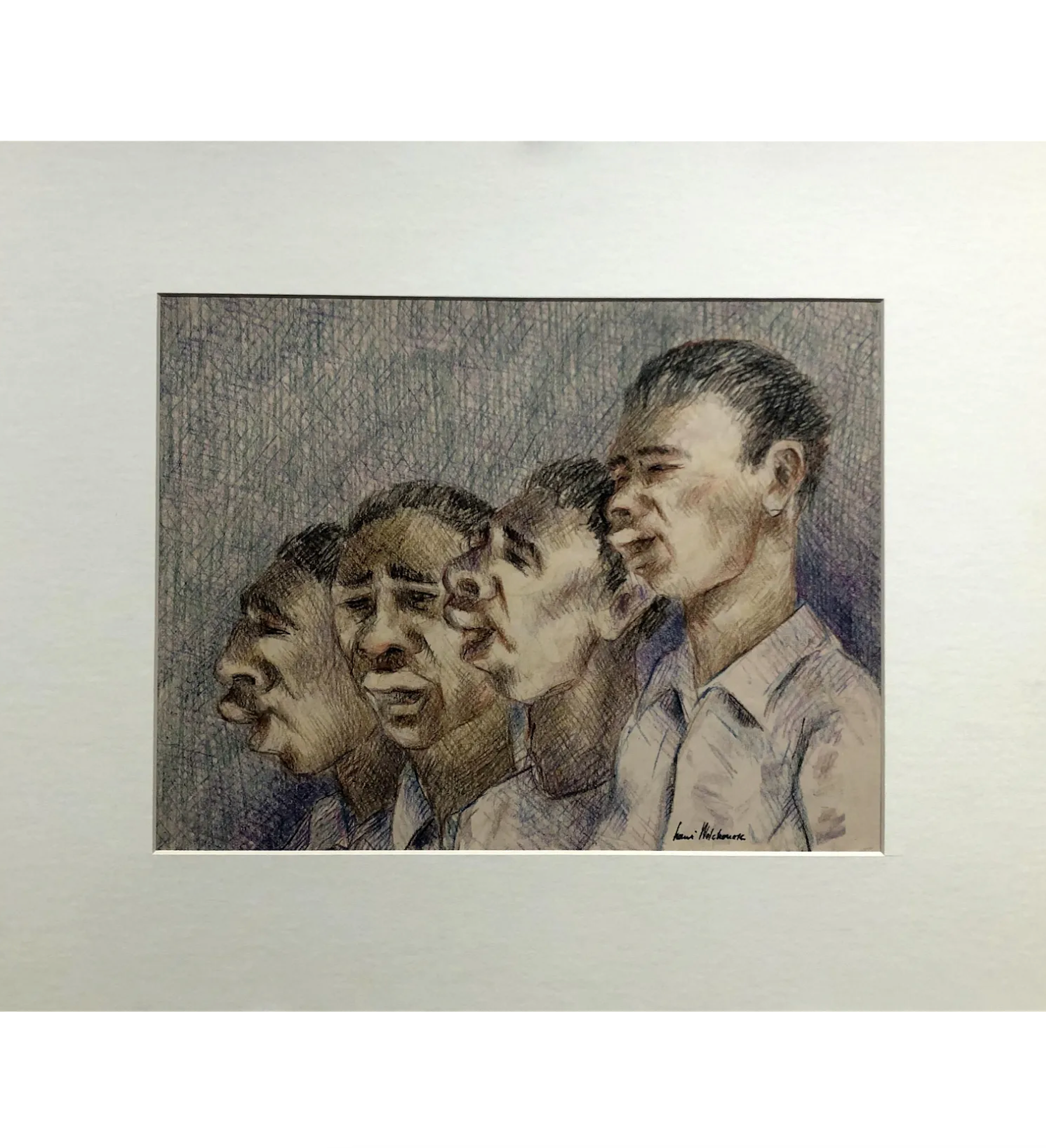 AW6-005: Louis Wolchonok (1898-1973) - "Gospel Singers"; c. 1960 - Colored Pencil on Paper