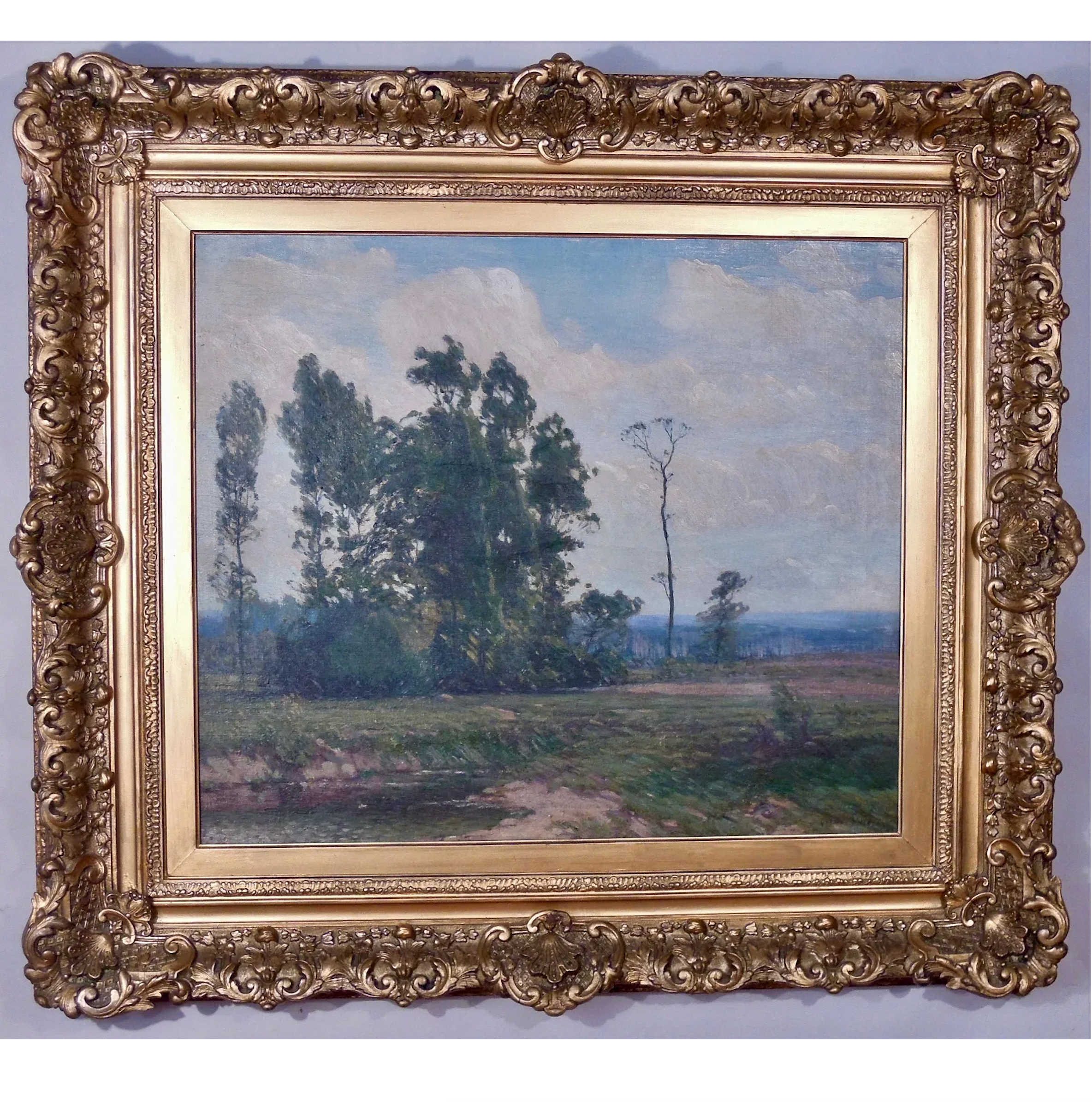 AW612: Gustave Adolph Wiegand, Summer Landscape - Early 20th C Oil on Canvas
