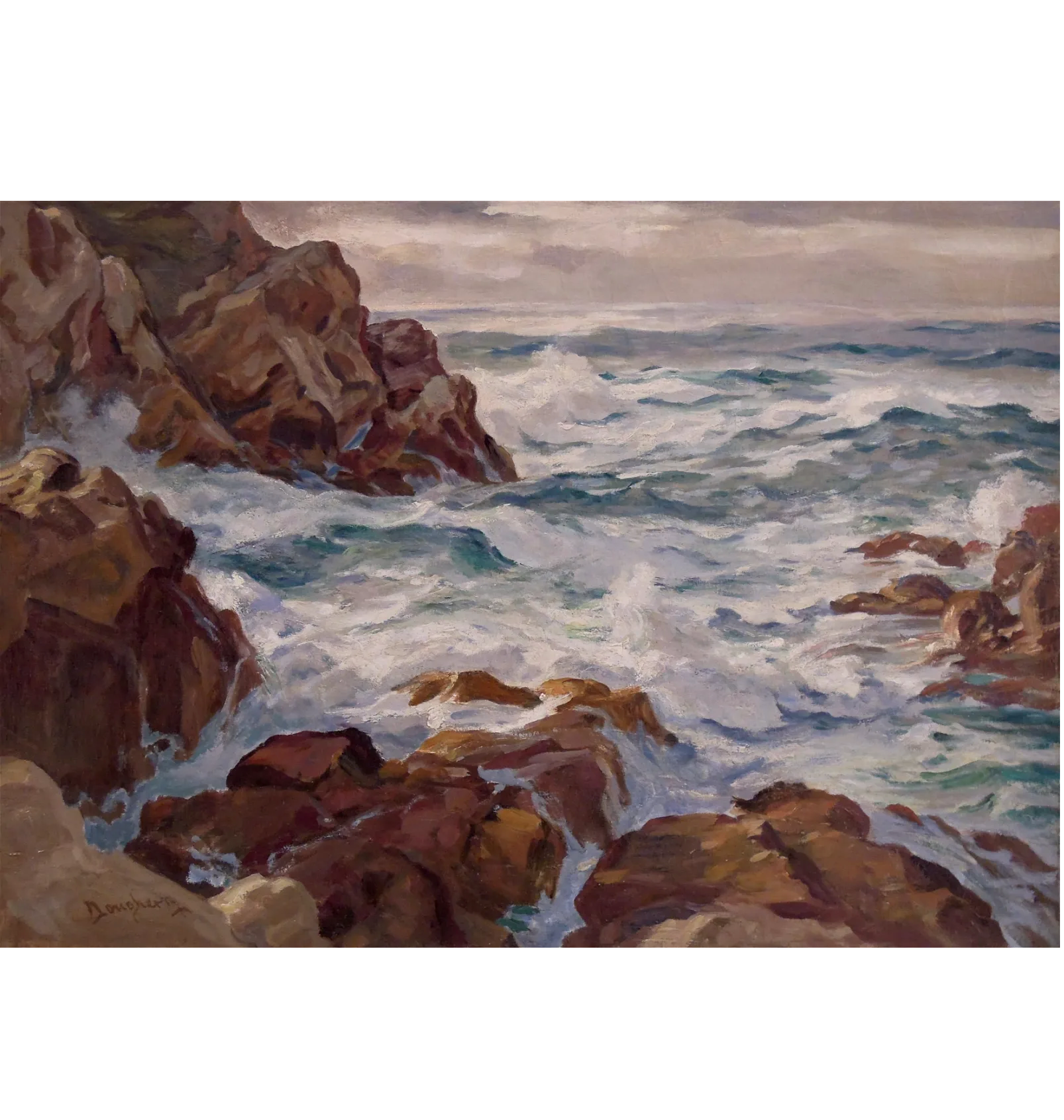 AW613: Paul Dougherty, "Foaming Seas" - Early 20th C Oil on Canvas