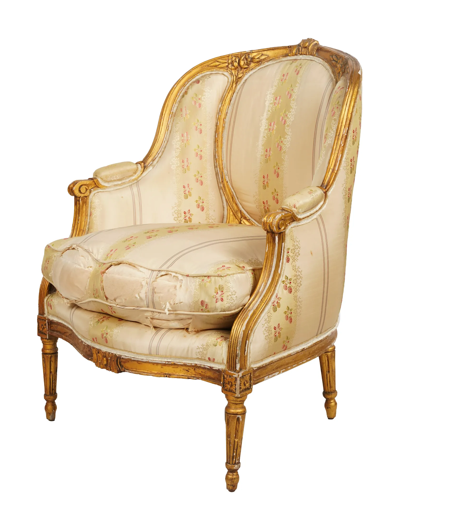 AF2-410: Antique Late 19th Century French Louis XVI Gilt Wood Bergere