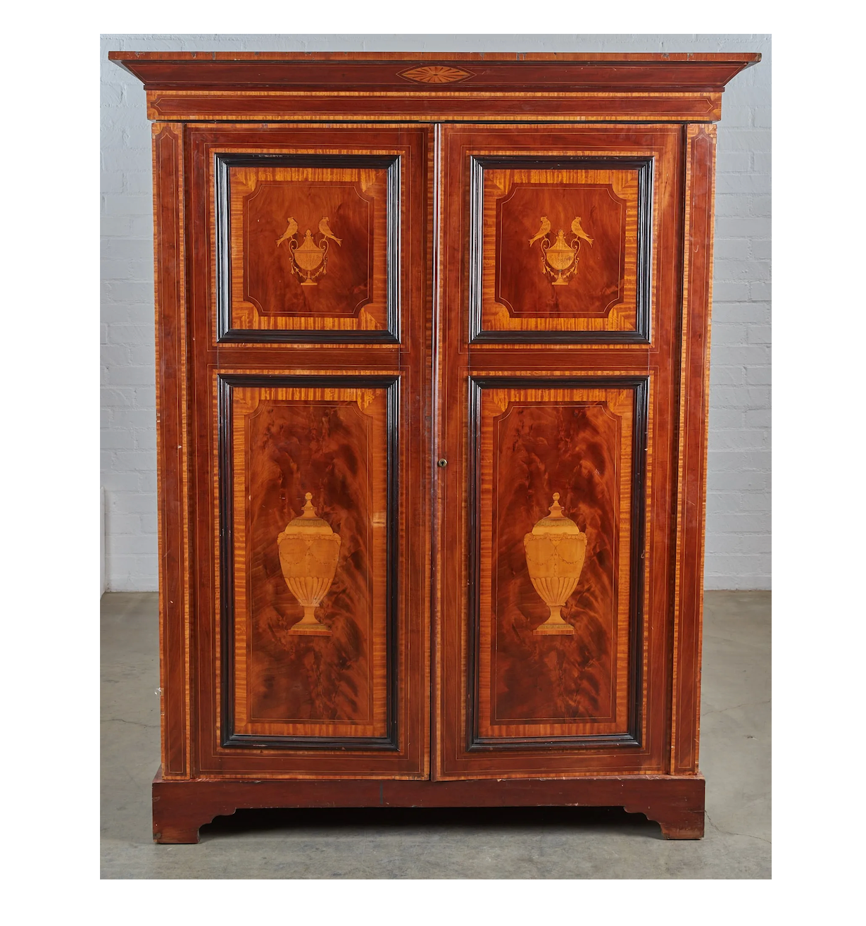 AF3-008: Antique Early 19th C Continental Neoclassical Mahogany & Satinwood Inlaid Armoire