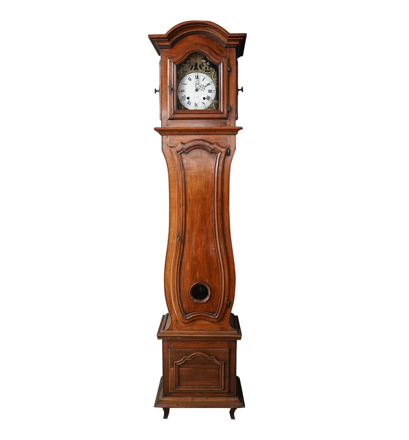 TK1-045: 18TH CENTURY FRENCH PROVINCIAL FRUITWOOD TALL CAS CLOCK