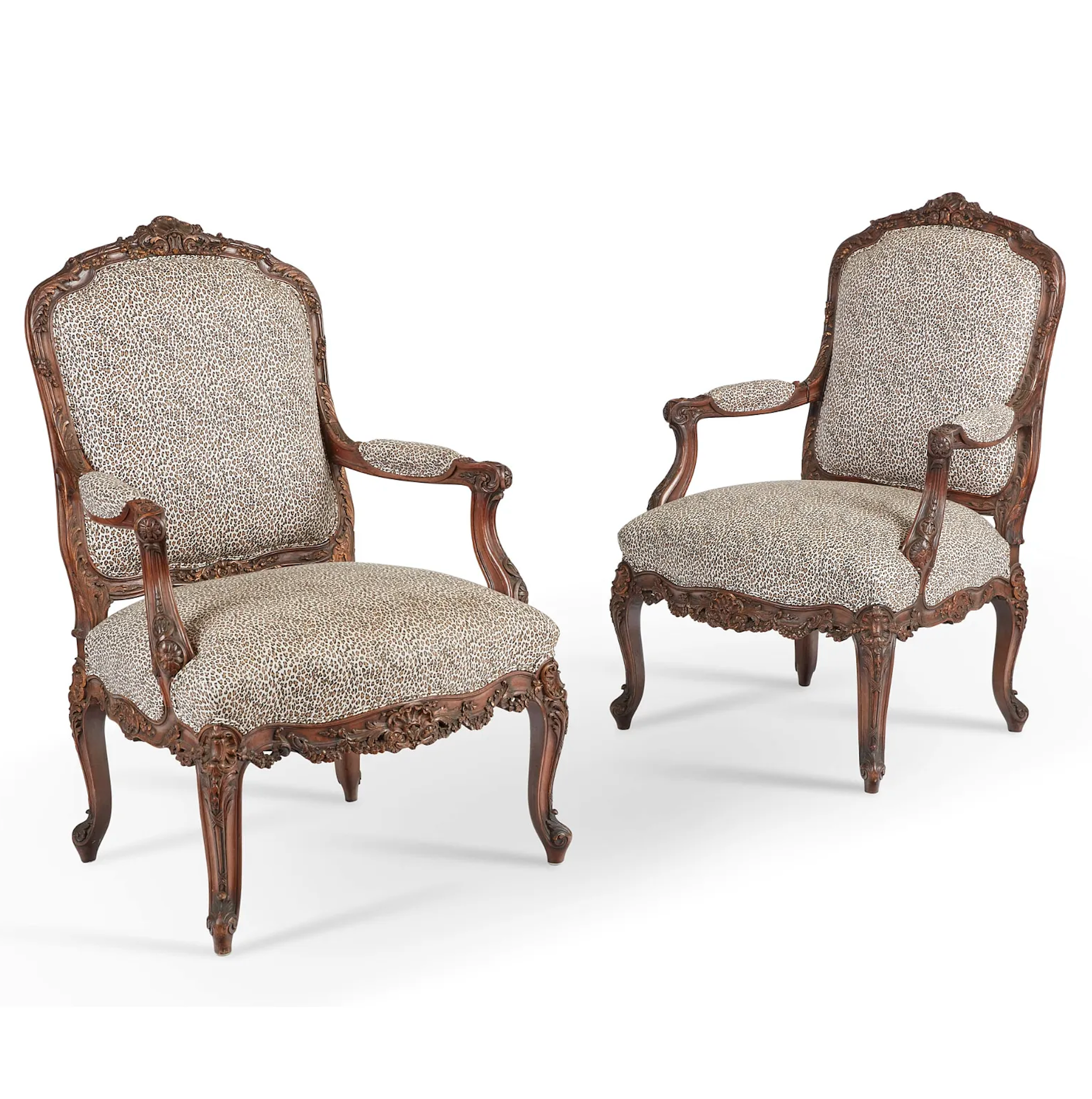 AF2-009:Antique  Pair of Louis XV Style Carved Beechwood Fauteuils Early 19th Century