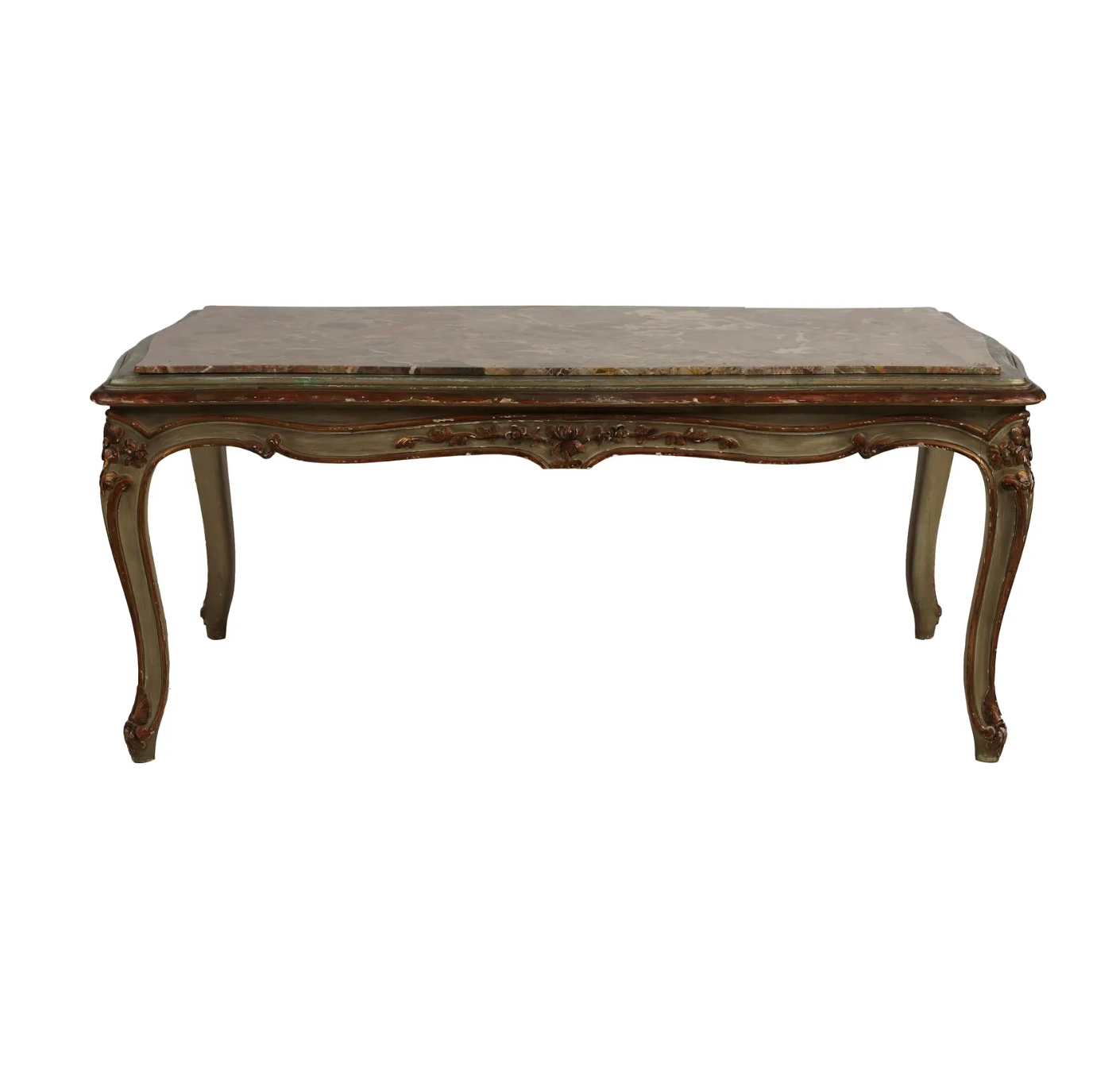 AF1-041: Early 20th Century Rococo Style & Gilt Coffee Table w/ Marble Top