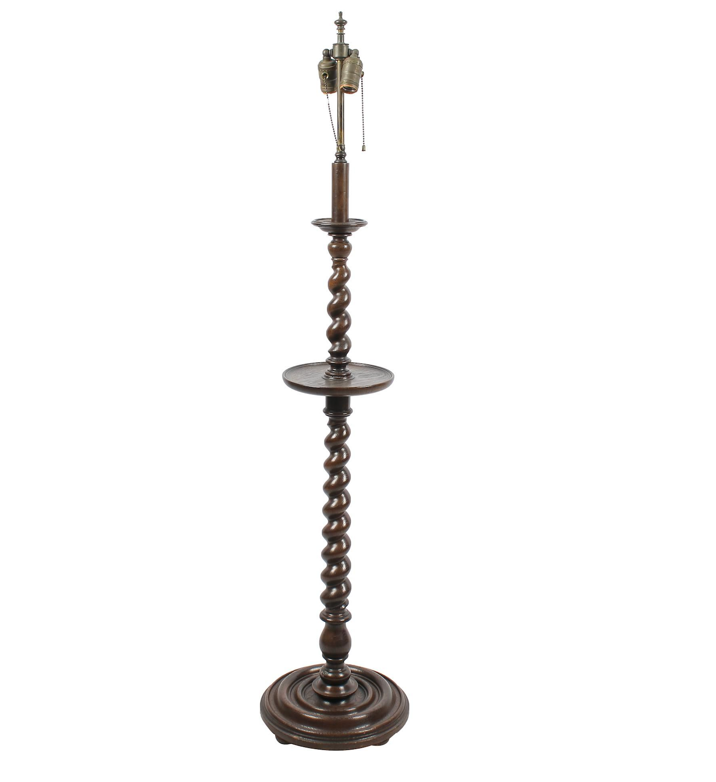 AL2-020: Early 19th C Barley Twist Carved Oak Floor Lamp