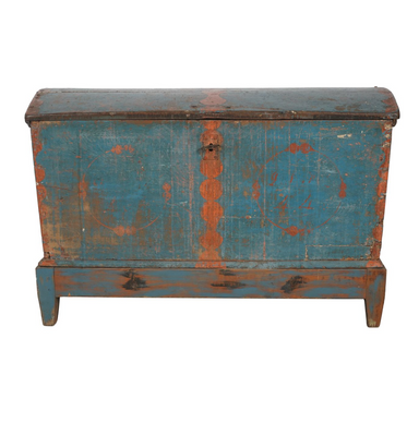 Antique American Colonial Blanket Chest Blue Paint | Work of Man | Work of Man