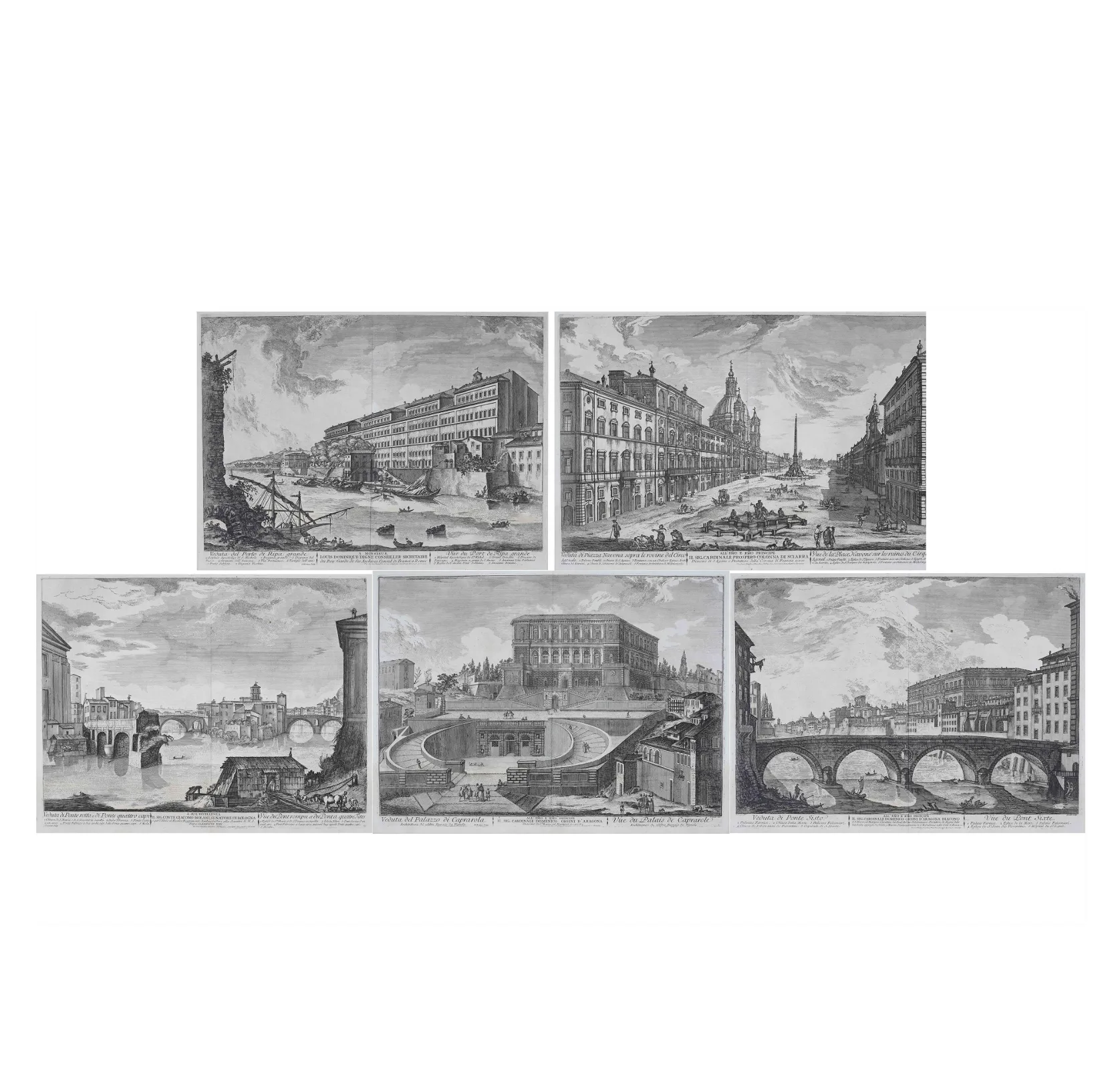 Jean Barbault: Views of 18th Century Rome 5 Engravings