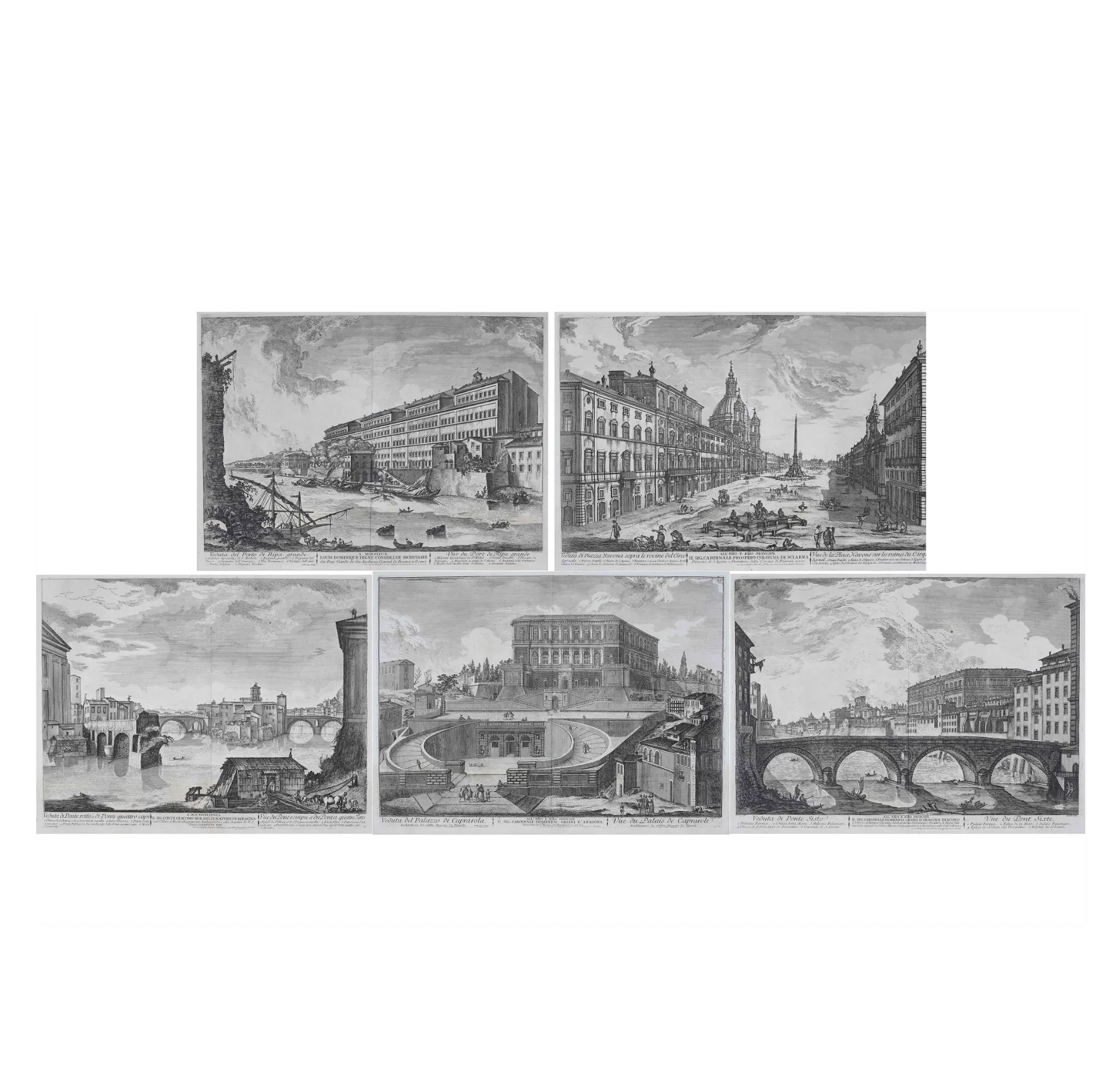 JEAN BARBAULT - SET OF 5 ANTIQUE ENGRAVINGS - VIEWS OF 18TH CENTURY ROME | Work of Man