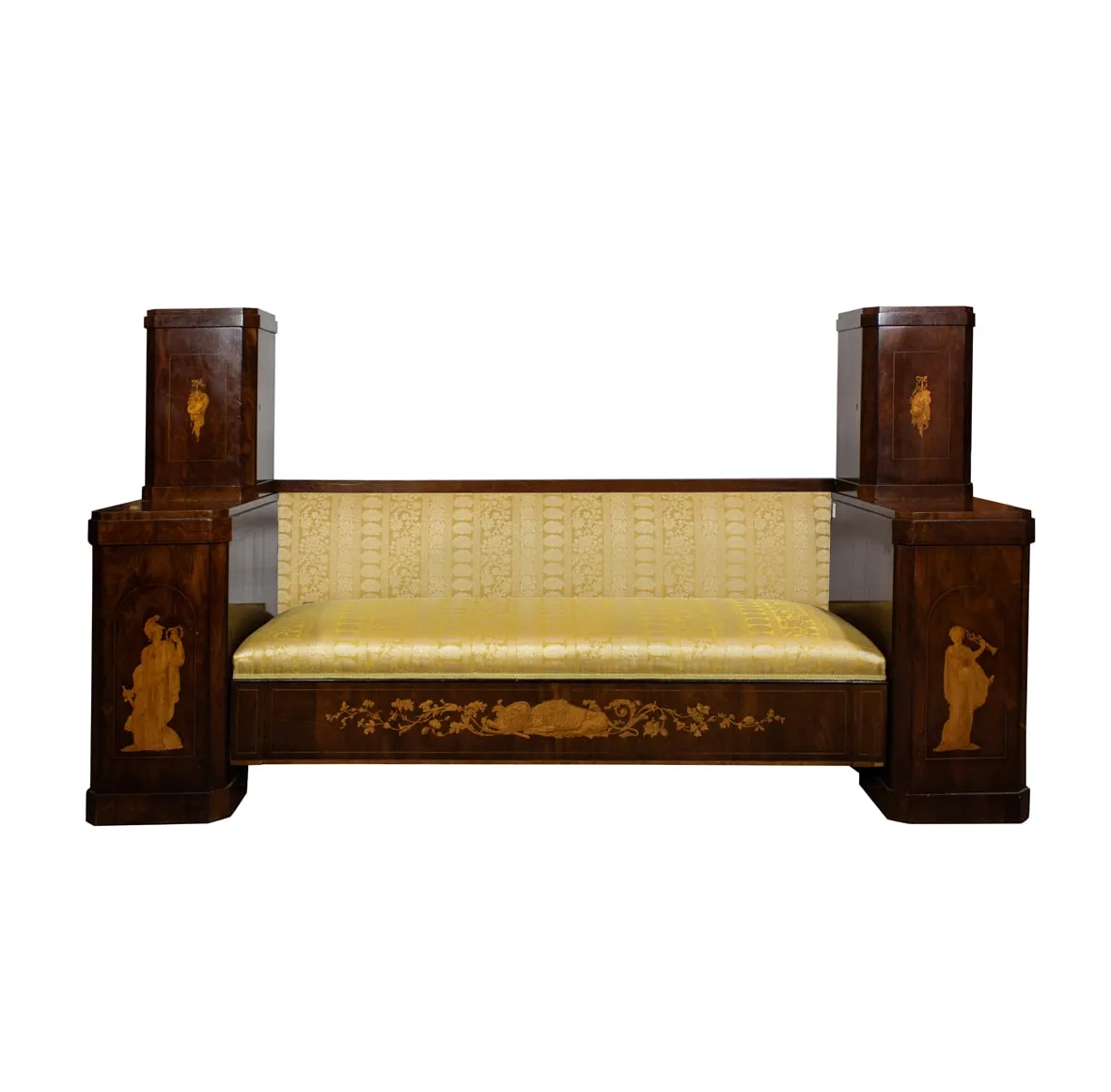 AF2-276: Antique Circa 1820 German Biedermeier Marquetry & Pen Decorated Salon Bench / Sofa