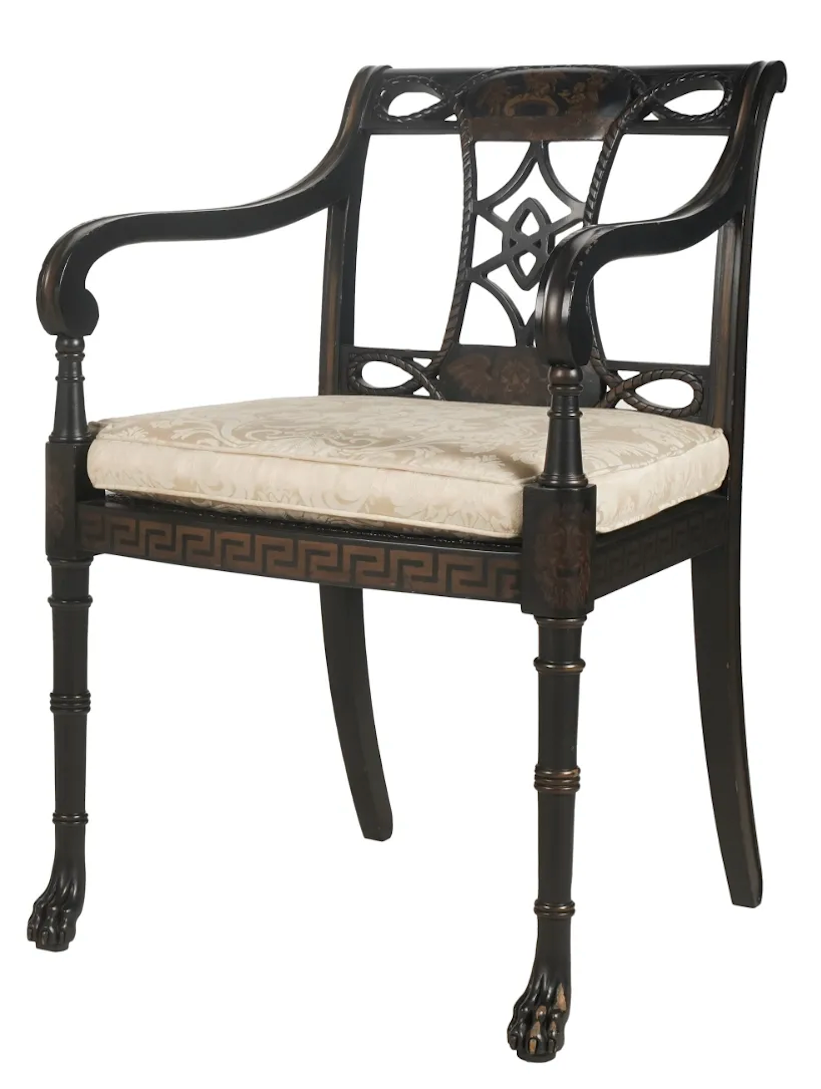 AF2-047: Antique Late 20th Century English Regency Style Neoclassical Paint Decorated Arm Chair