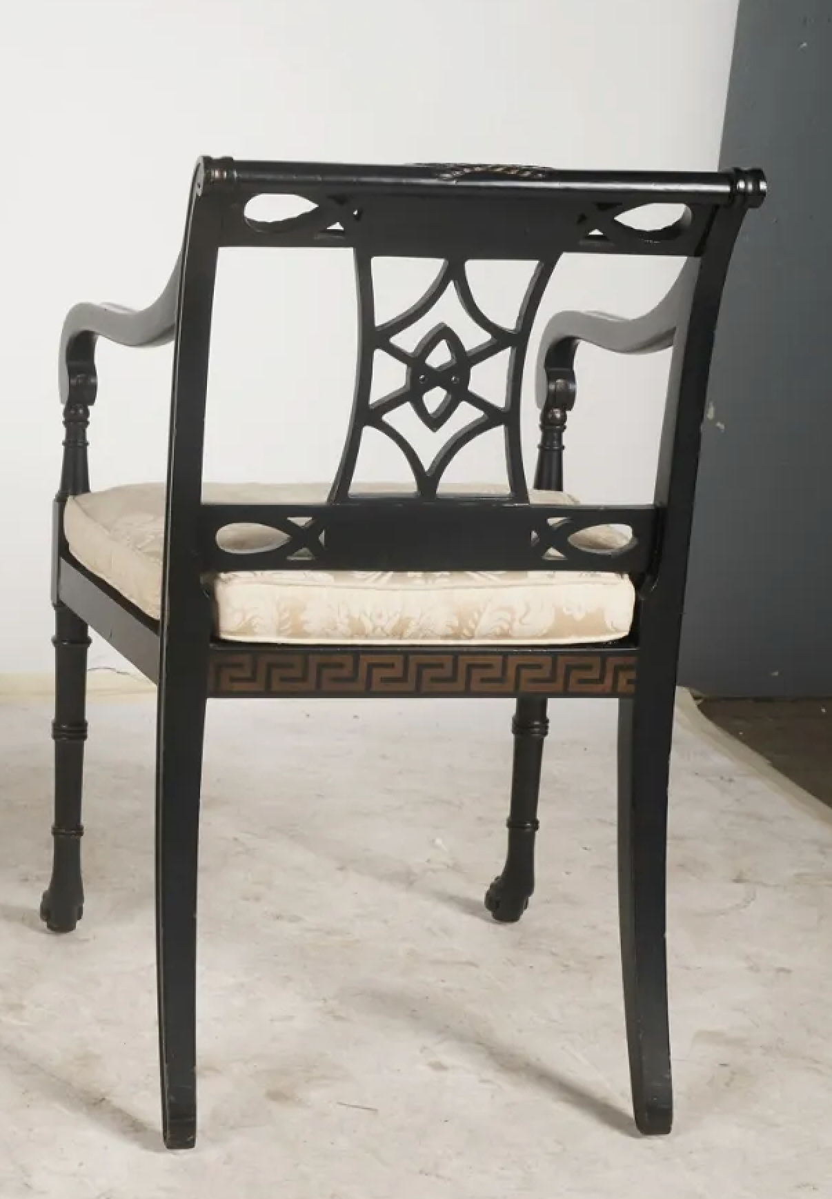 AF2-047: Antique Late 20th Century English Regency Style Neoclassical Paint Decorated Arm Chair