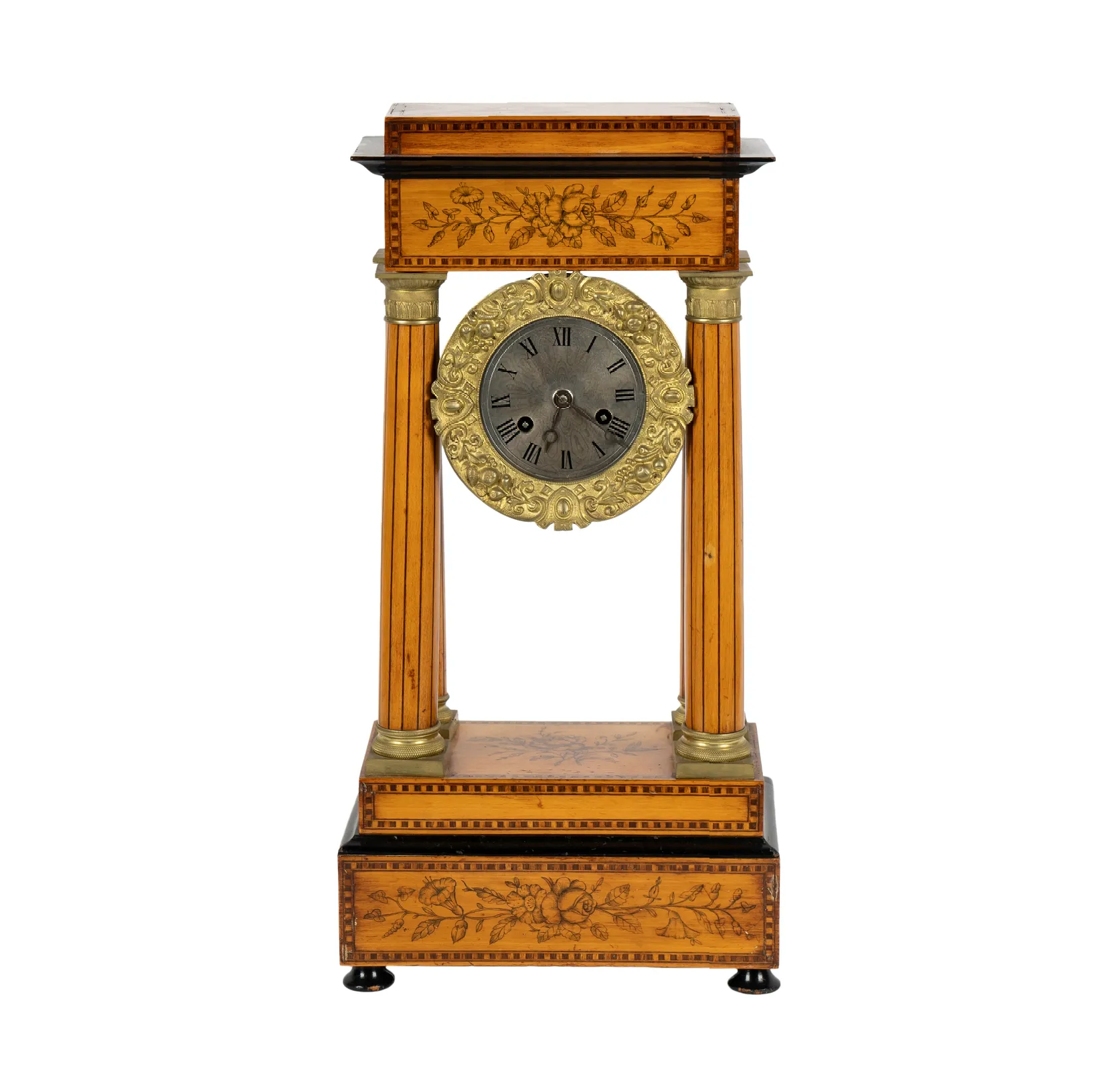 TK2-025: Early 19th Century Biedermeier Gilt Metal Mounted Portico Clock